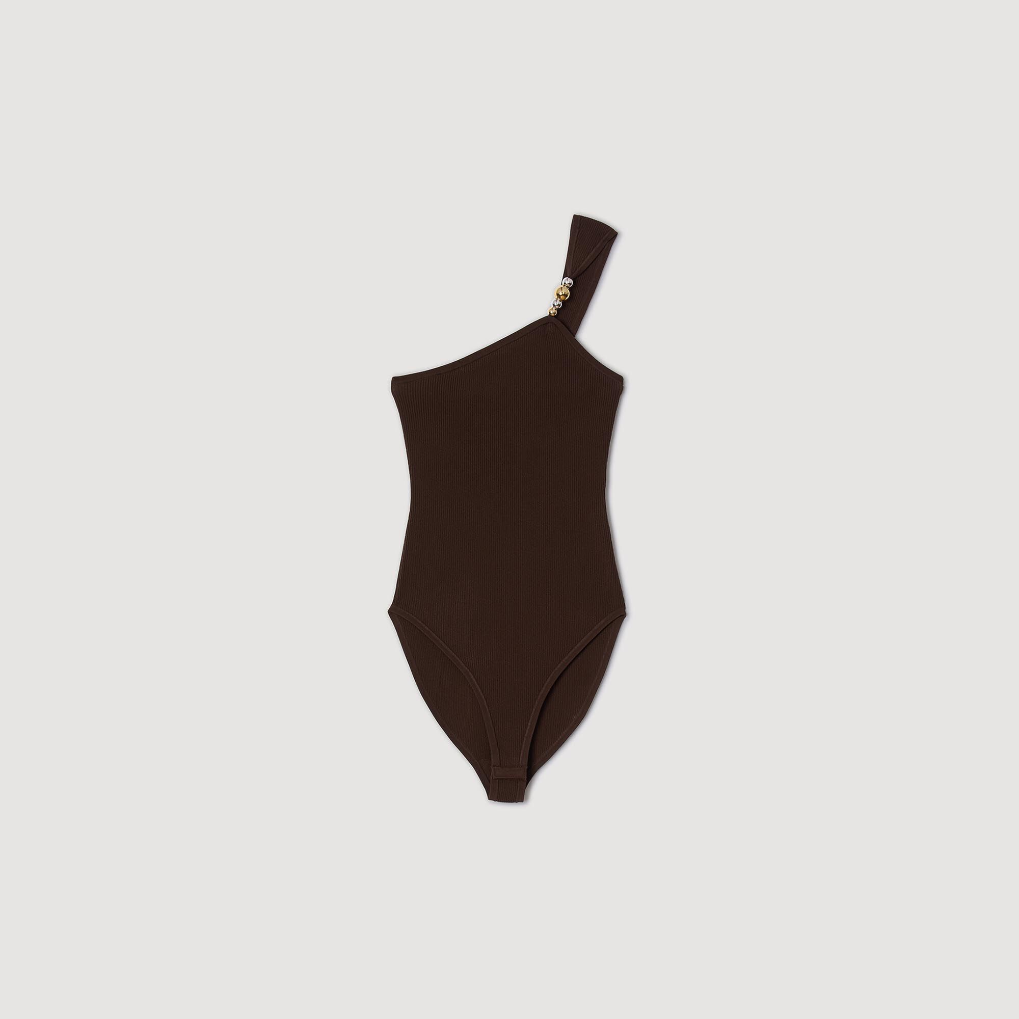 Asymmetric leotard with bead detail brown For Women | Sandro