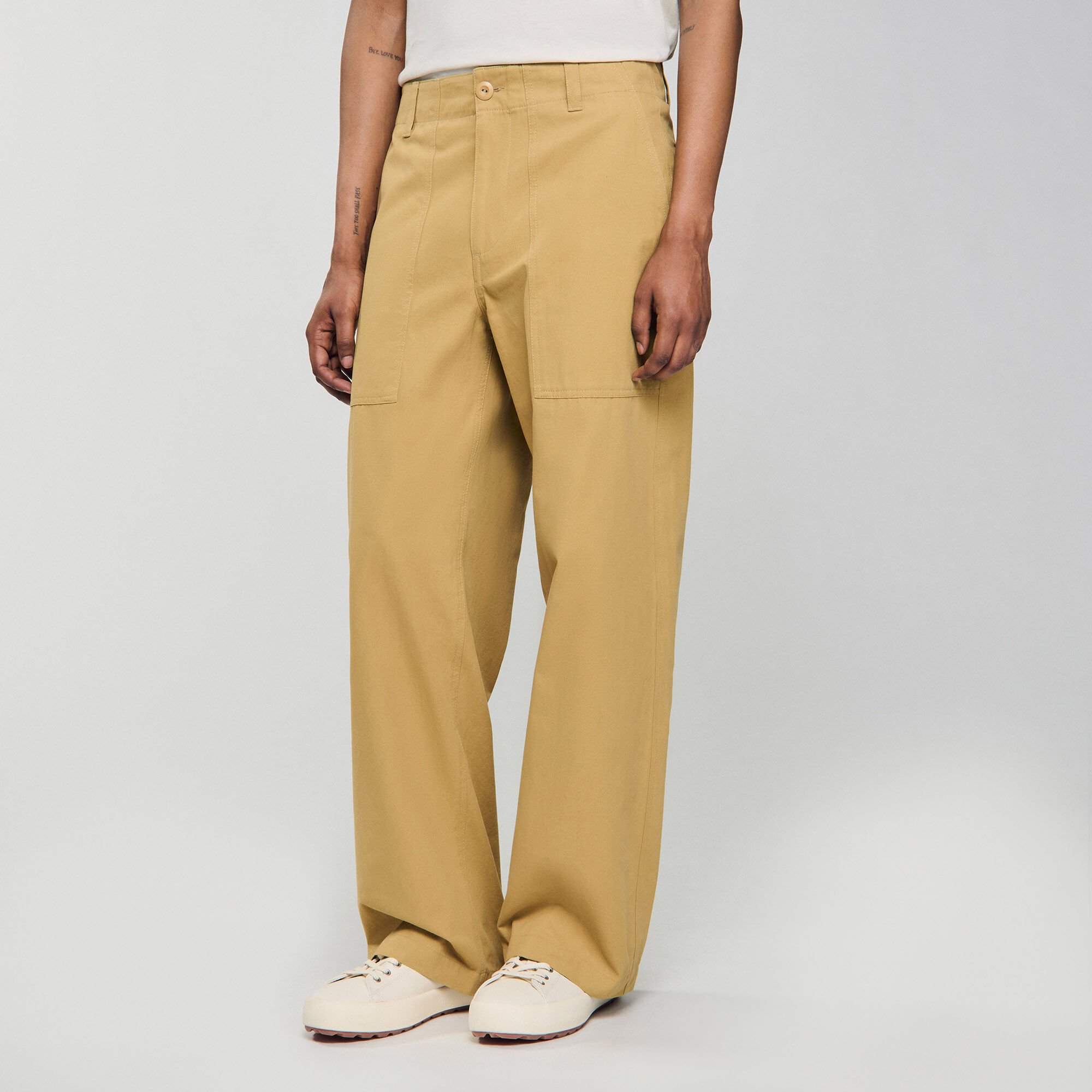 Wide-leg cotton trousers