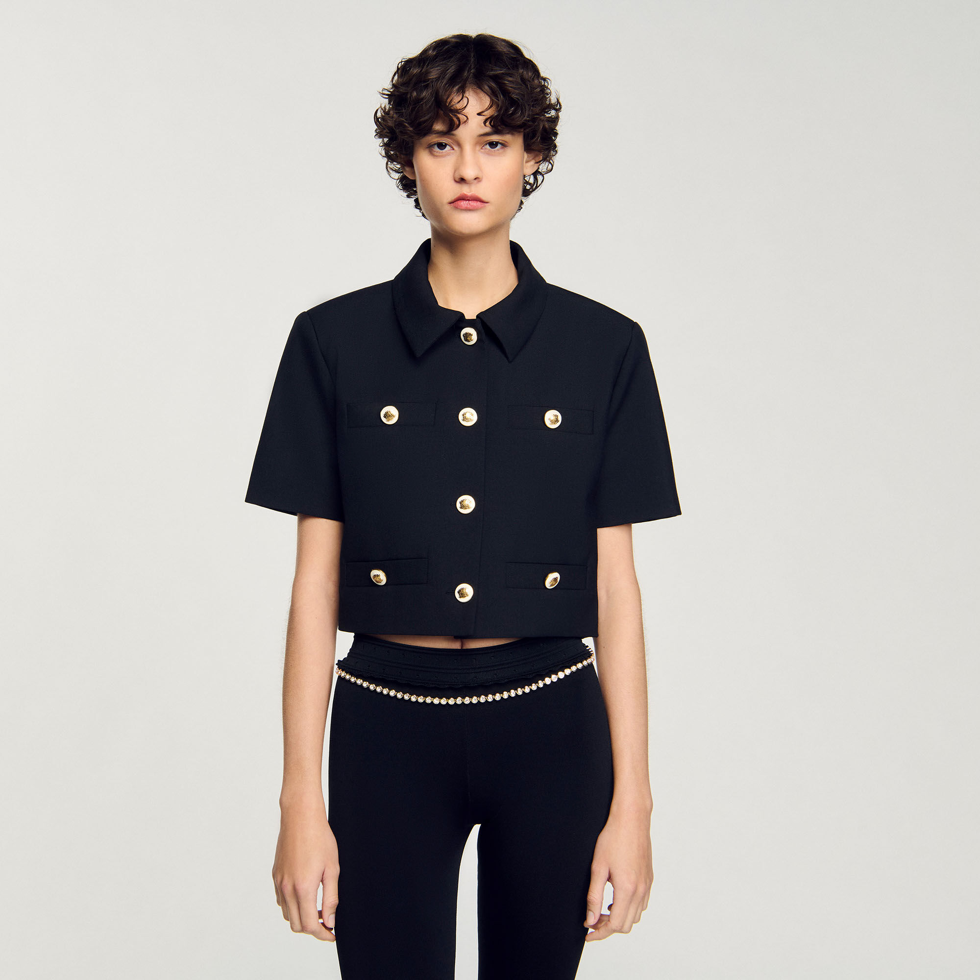 Short-sleeved jacket black / gray For Women | Sandro Paris
