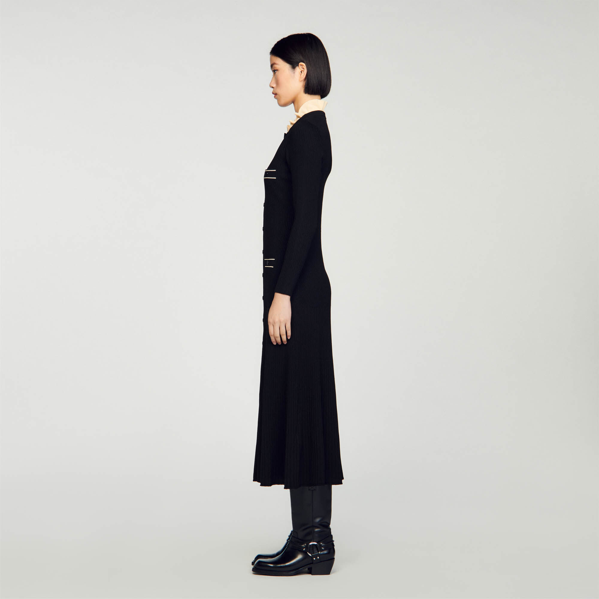 【現金特価】 Knit maxi dress black / gray For Women | Sandro Paris ワンピース