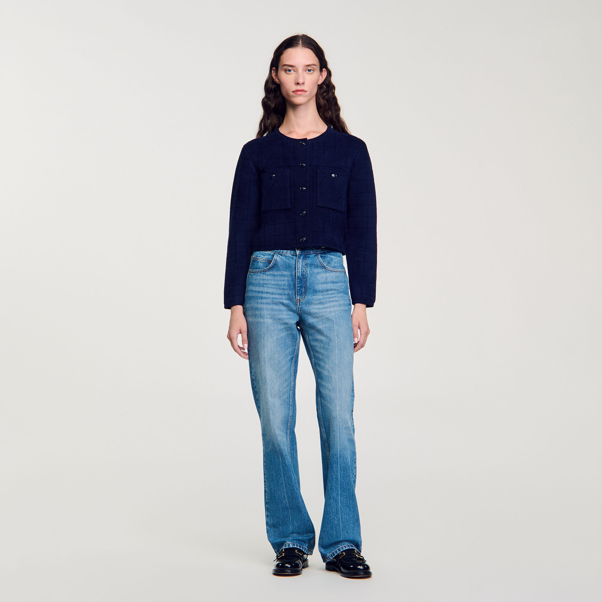 Short knit jacket Blue | Sandro Paris