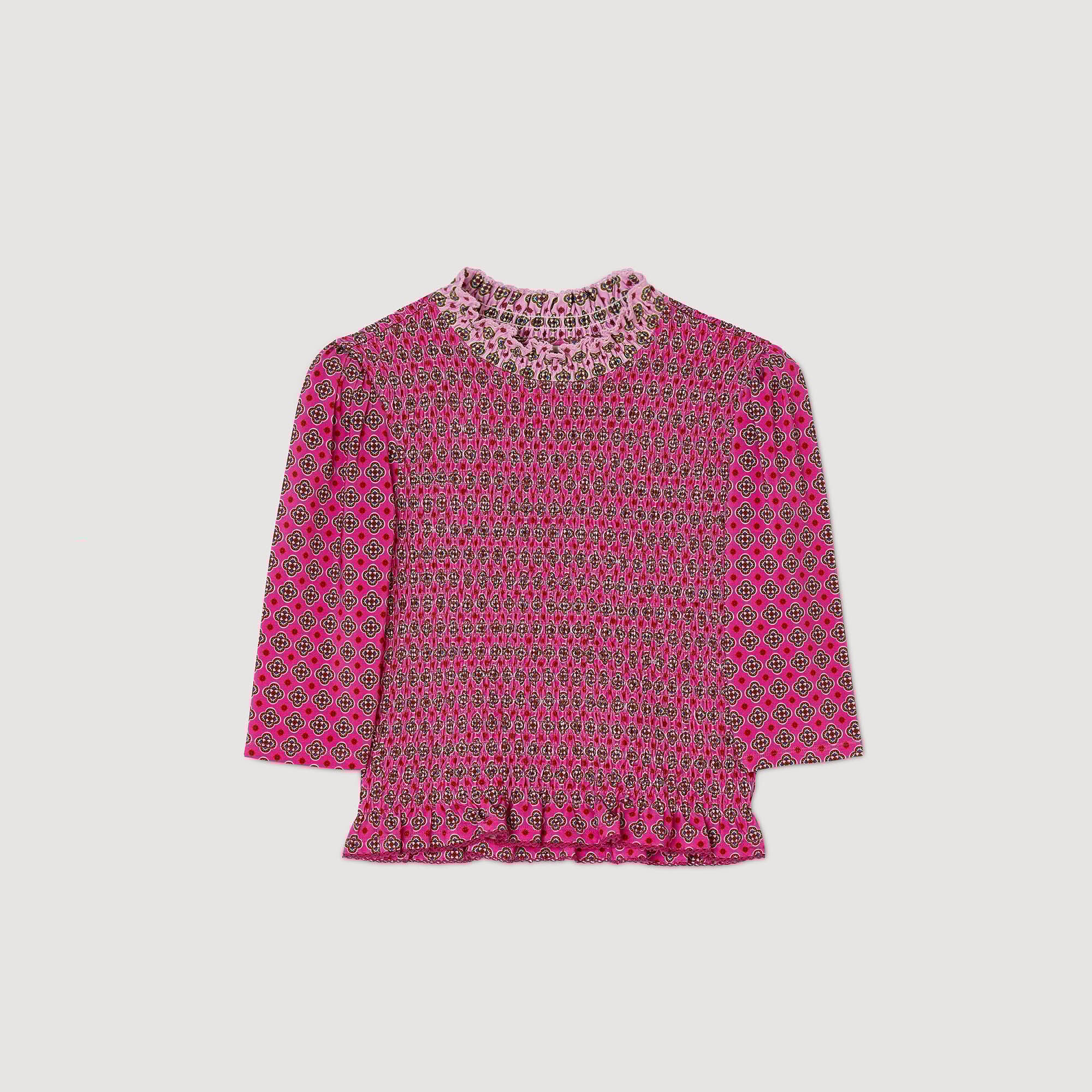 Patterned smocked T-shirt