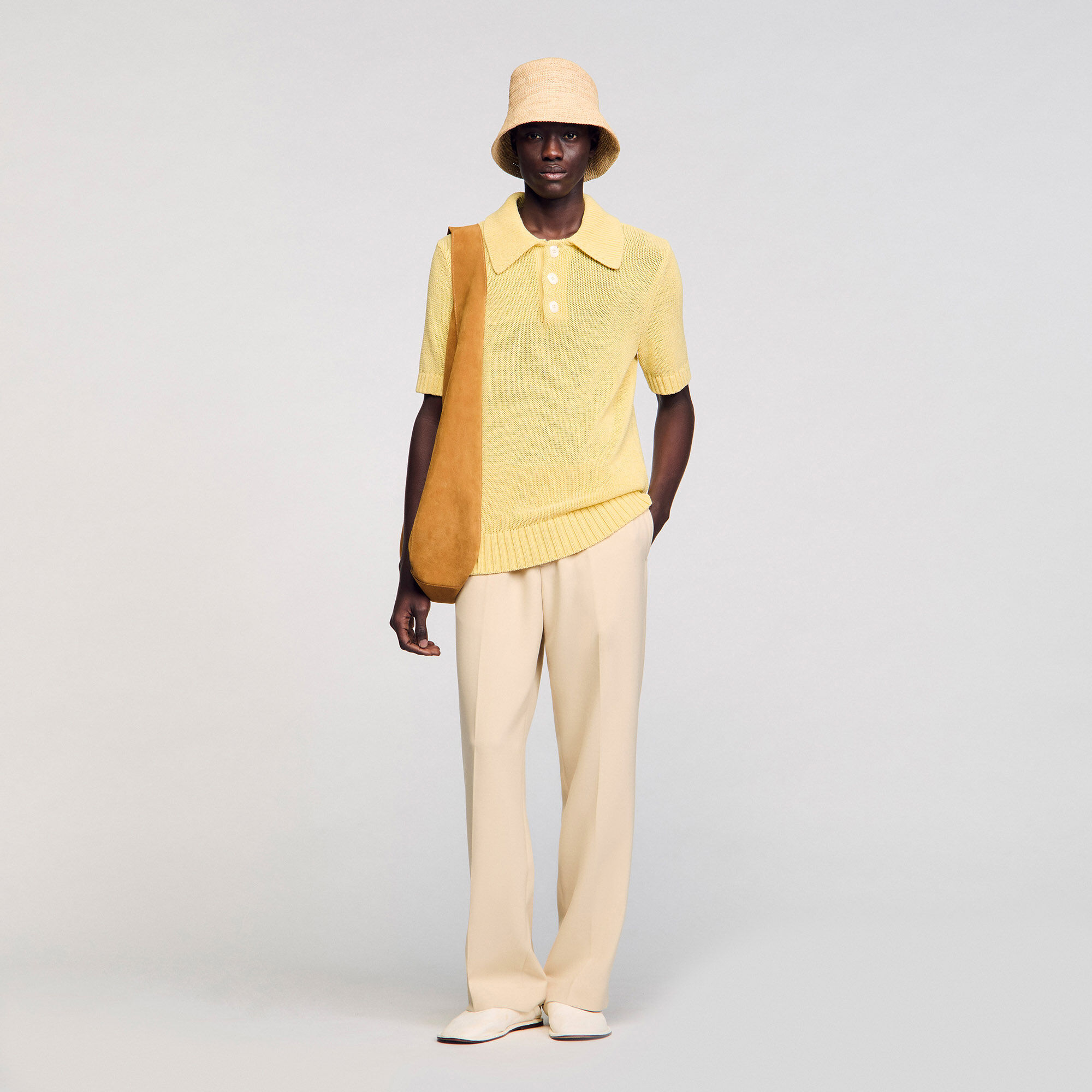 Knit polo shirt yellow / orange for Men | Sandro Paris