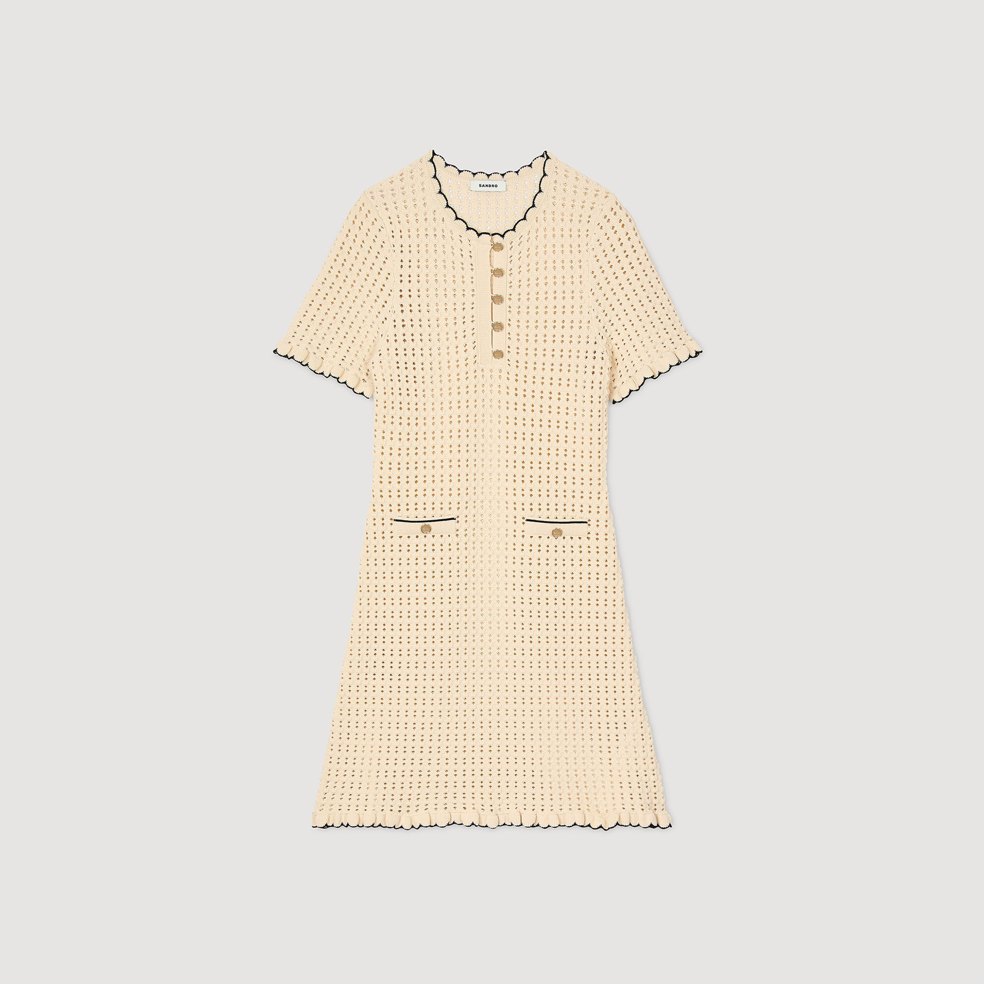 Short knit dress white / beige For Women | Sandro Paris Short knit dress white / beige For Women | Sandro Paris