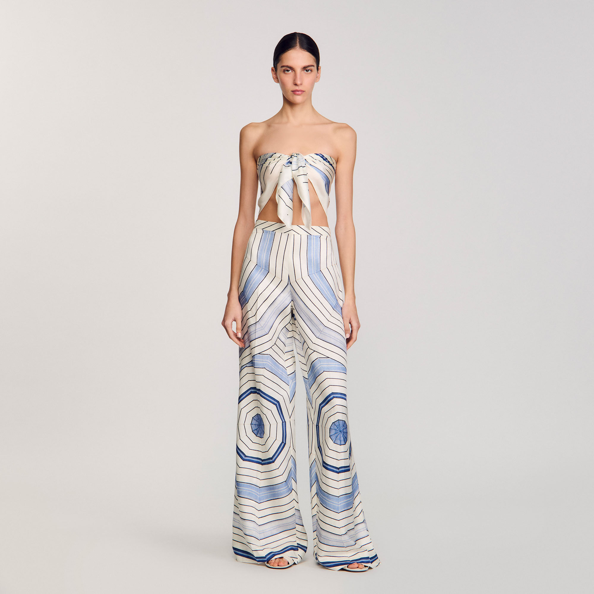 Spiral-motif wide-leg trousers blue For Women | Sandro Paris