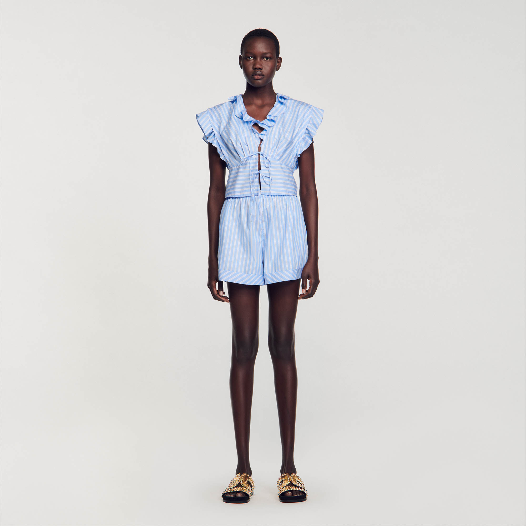 Striped ruffled crop top