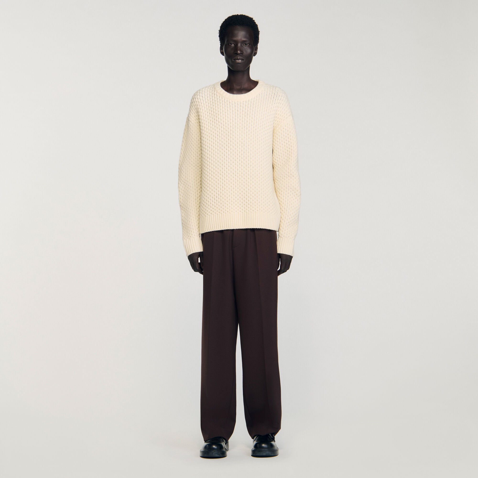 Honeycomb stitch wool jumper