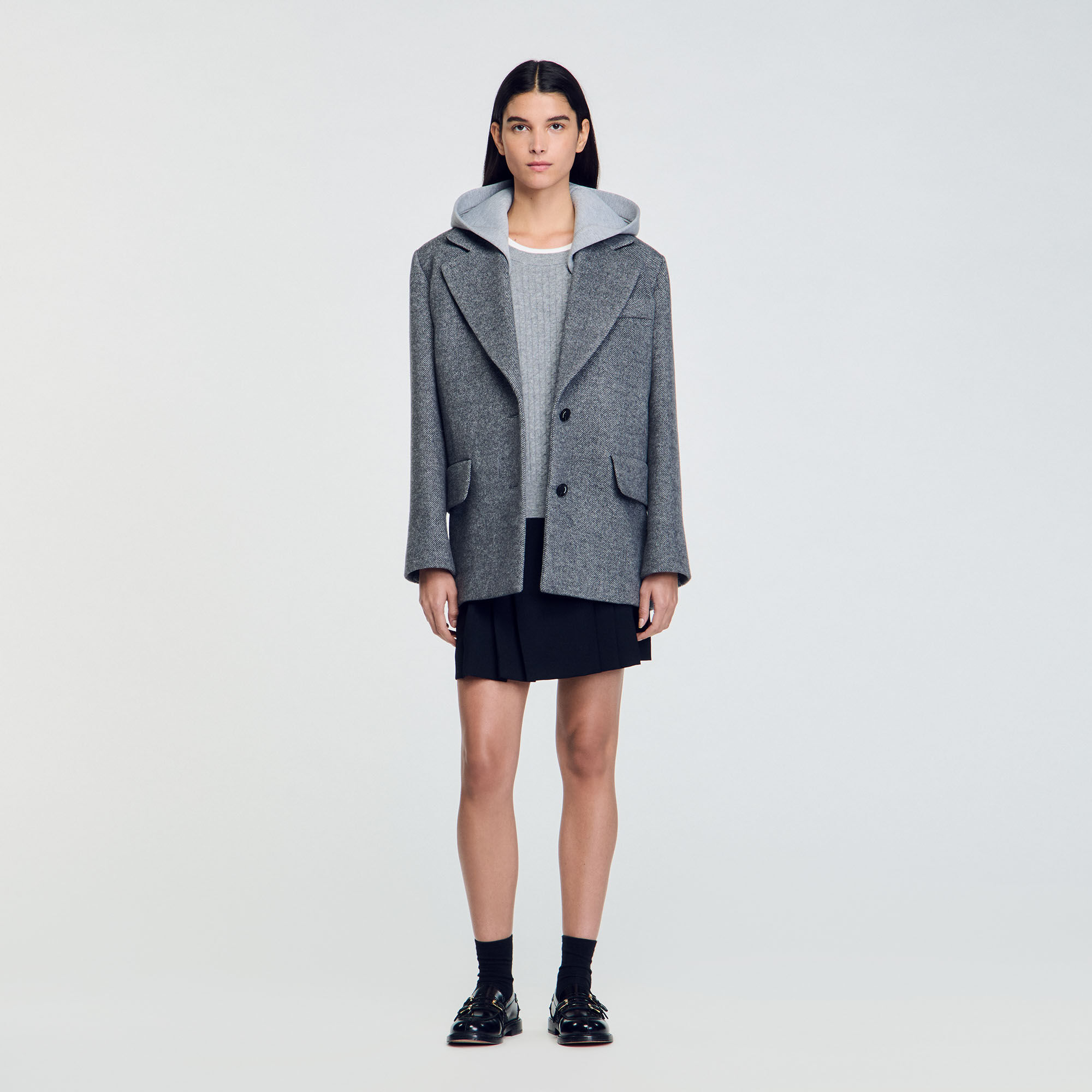 Jacket with removable hood black gray For Women Sandro Paris