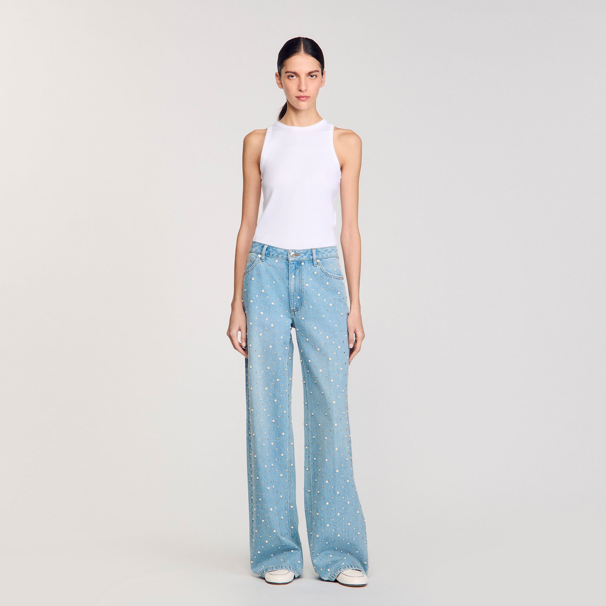 Rhinestone and beaded jeans