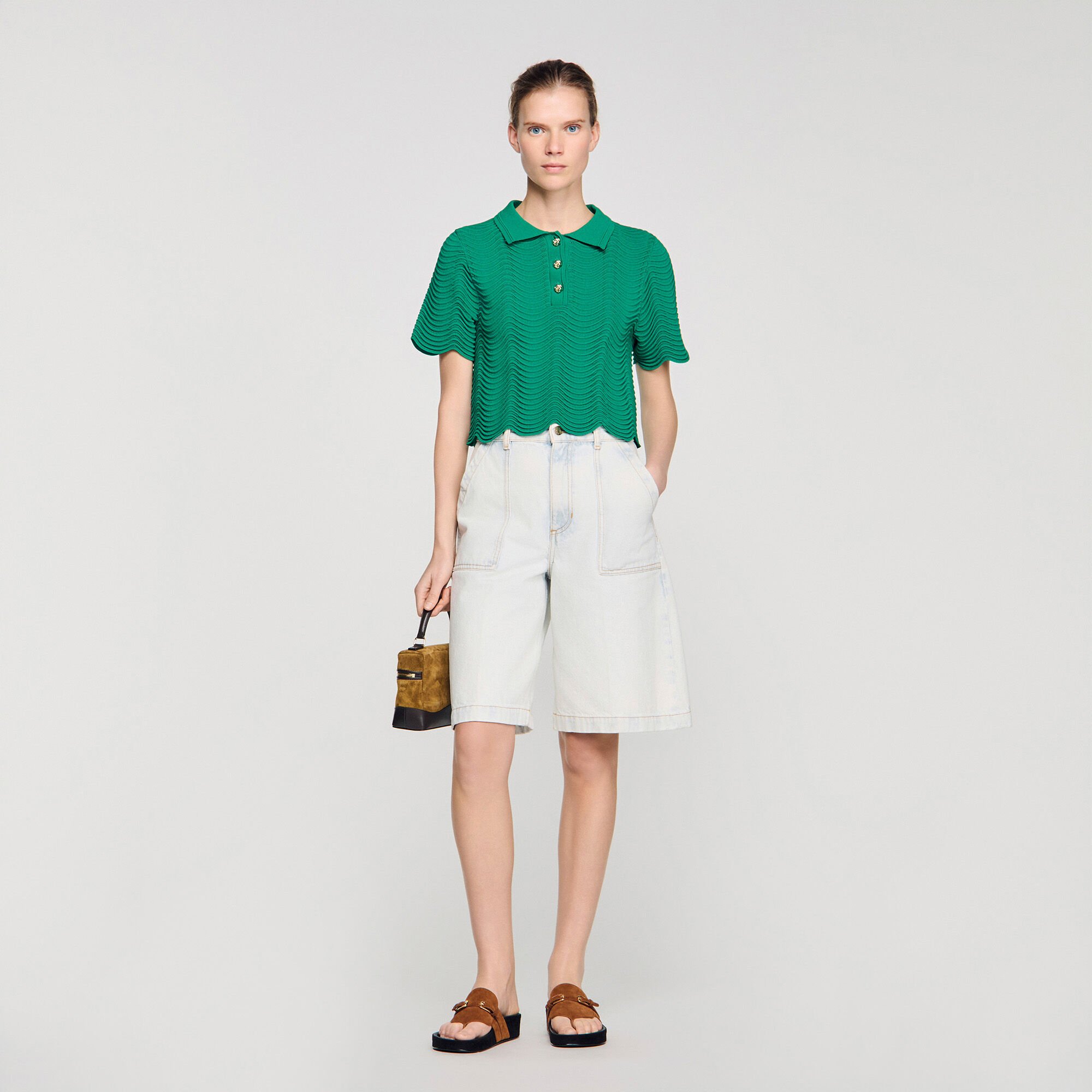 Cropped decorative knit jumper