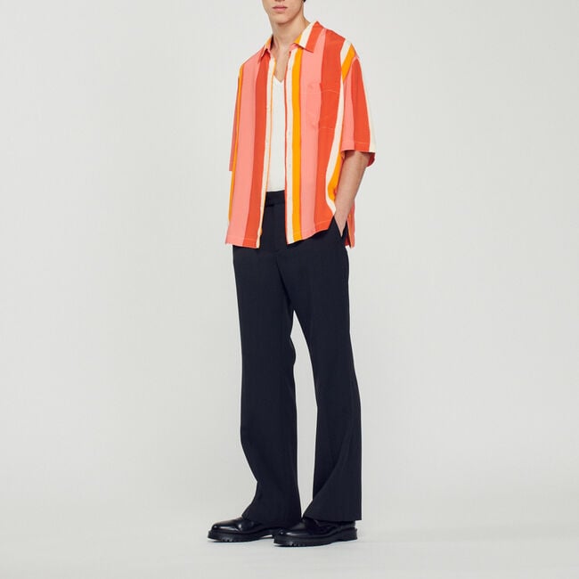 Flowing striped short-sleeved shirt