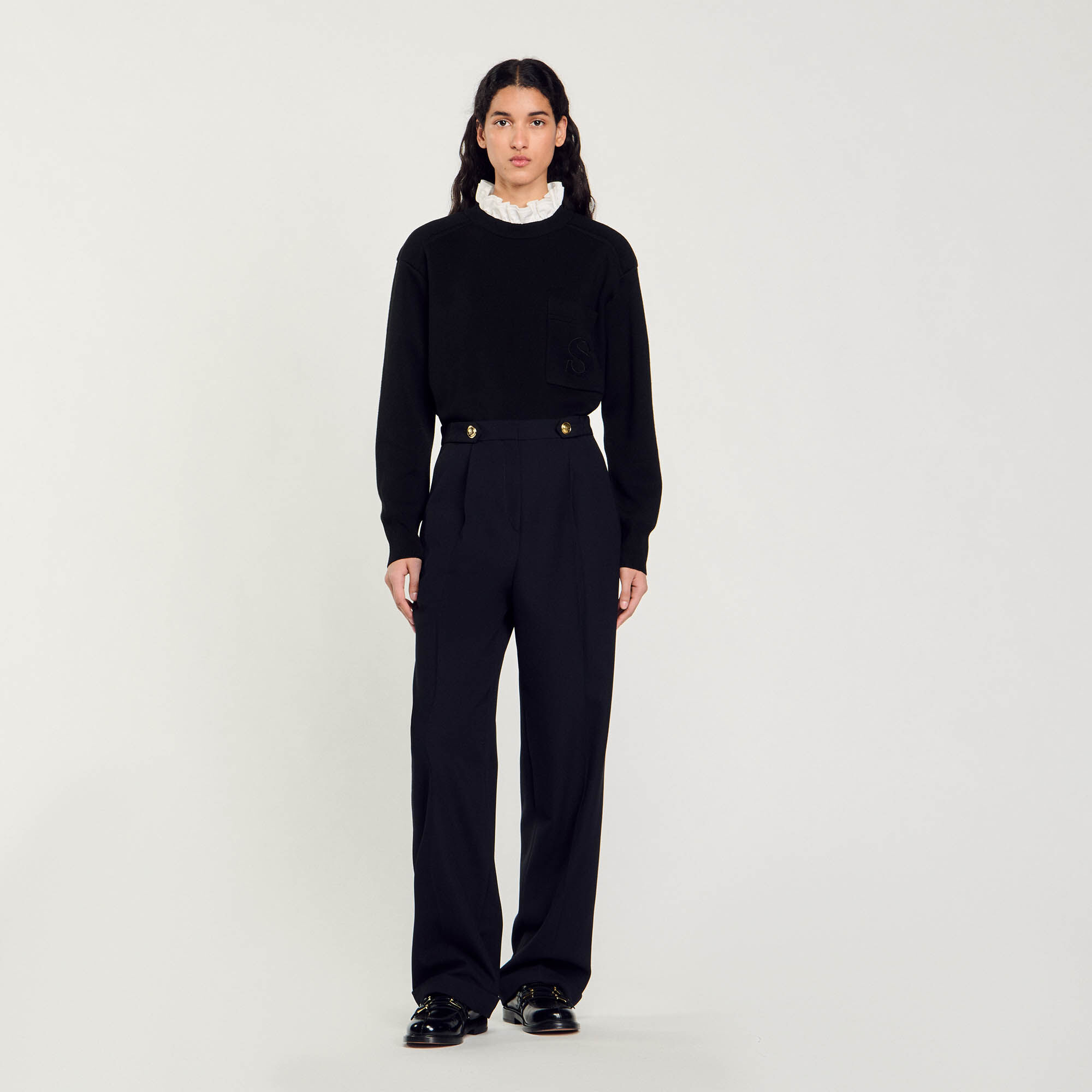 Straight-leg trousers black / gray For Women | Sandro Paris