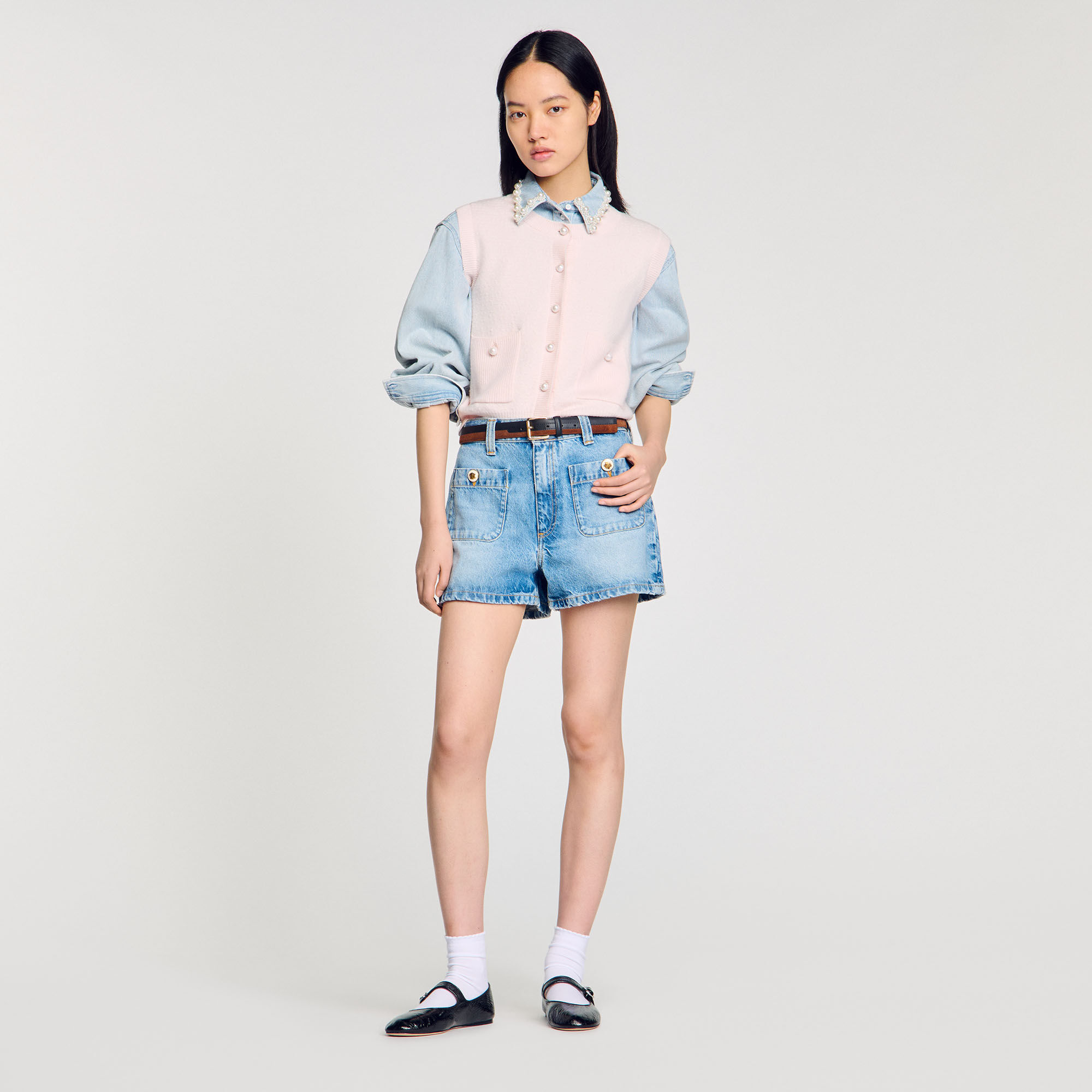 Textured tweed cardigan pink For Women | Sandro Paris