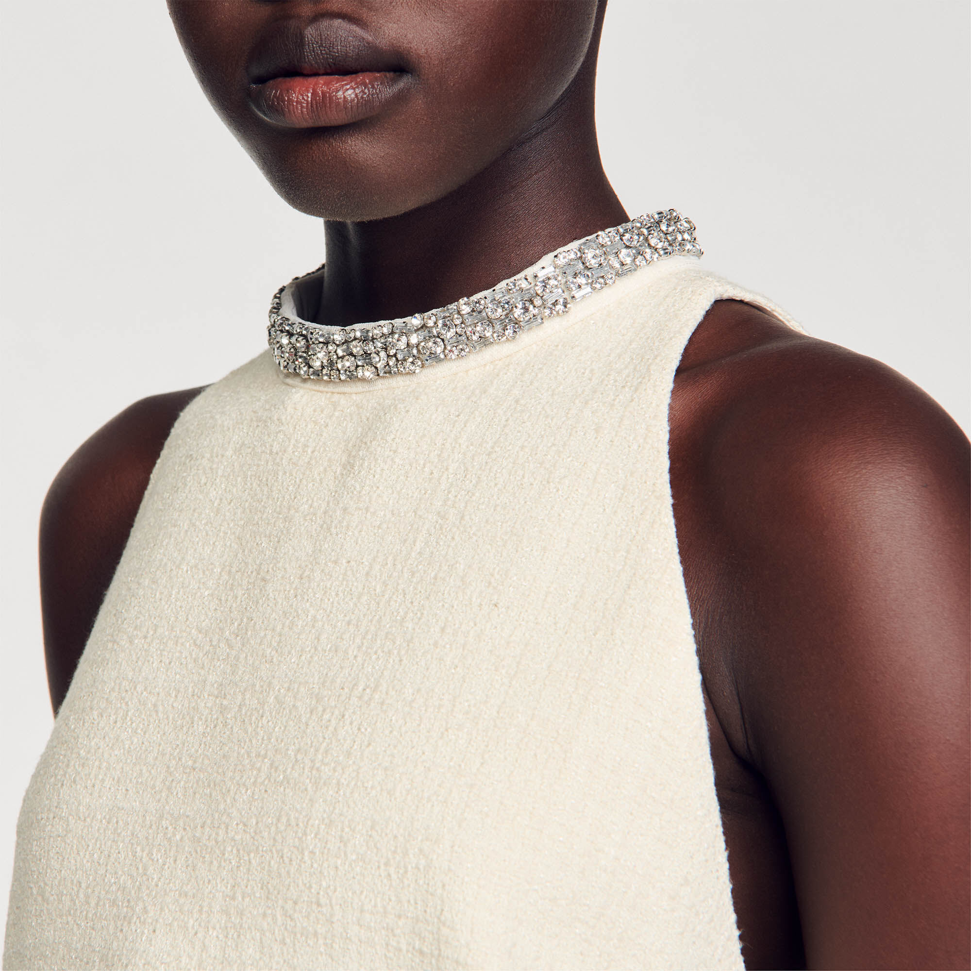 Dress with jewellery collar white / beige For Women | Sandro