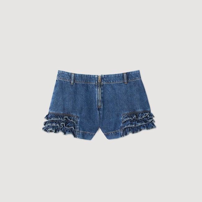 Ruffled denim shorts