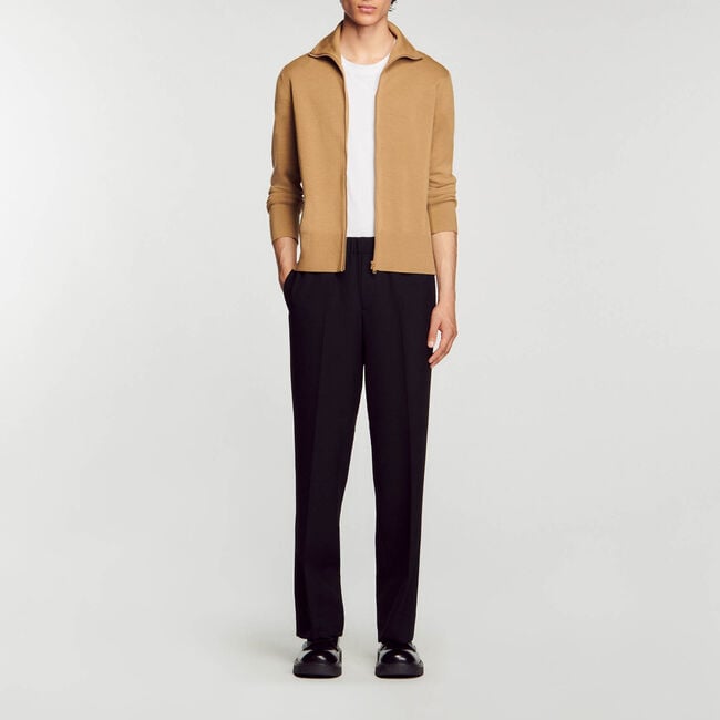 Zip-up wool cardigan