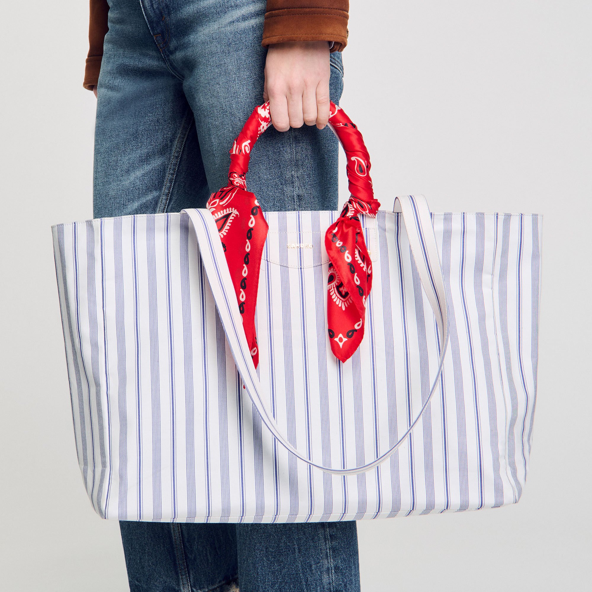 Striped canvas tote bag