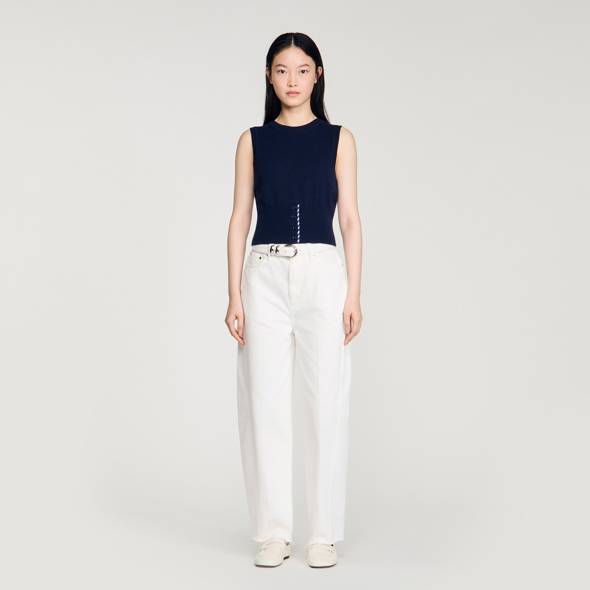 Cropped stripy wool-cashmere jumper