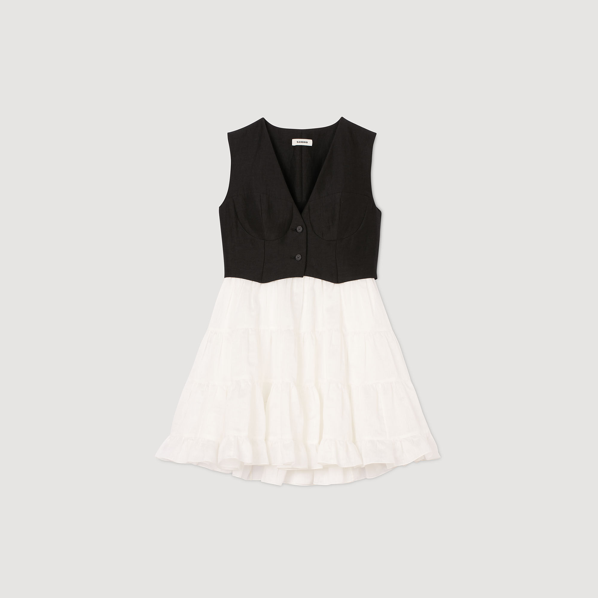 Two-tone short dress black / gray For Women | Sandro Paris