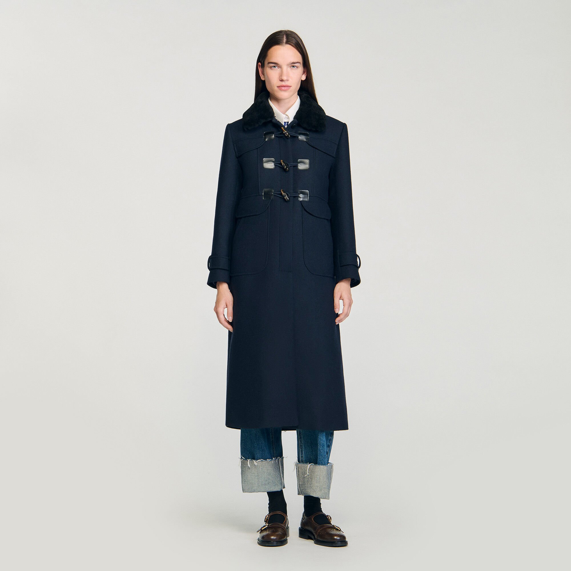 Long coat with velvet collar