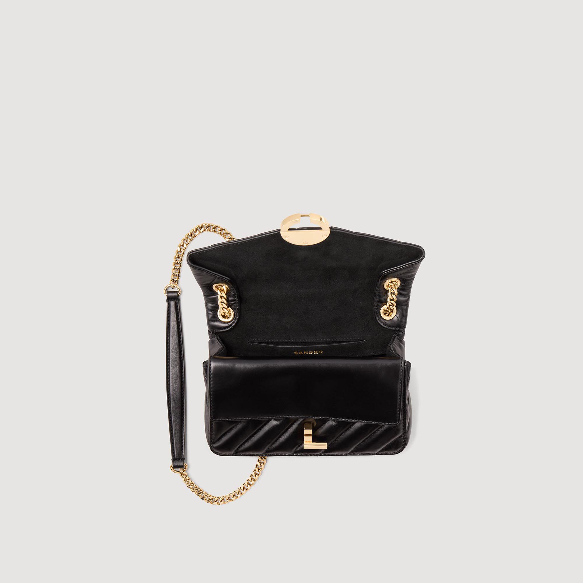 ＊人気＊ SANDRO  Yza スムースレザー バッグ スモール Yza small plain leather bag black / gray For Women | Sandro