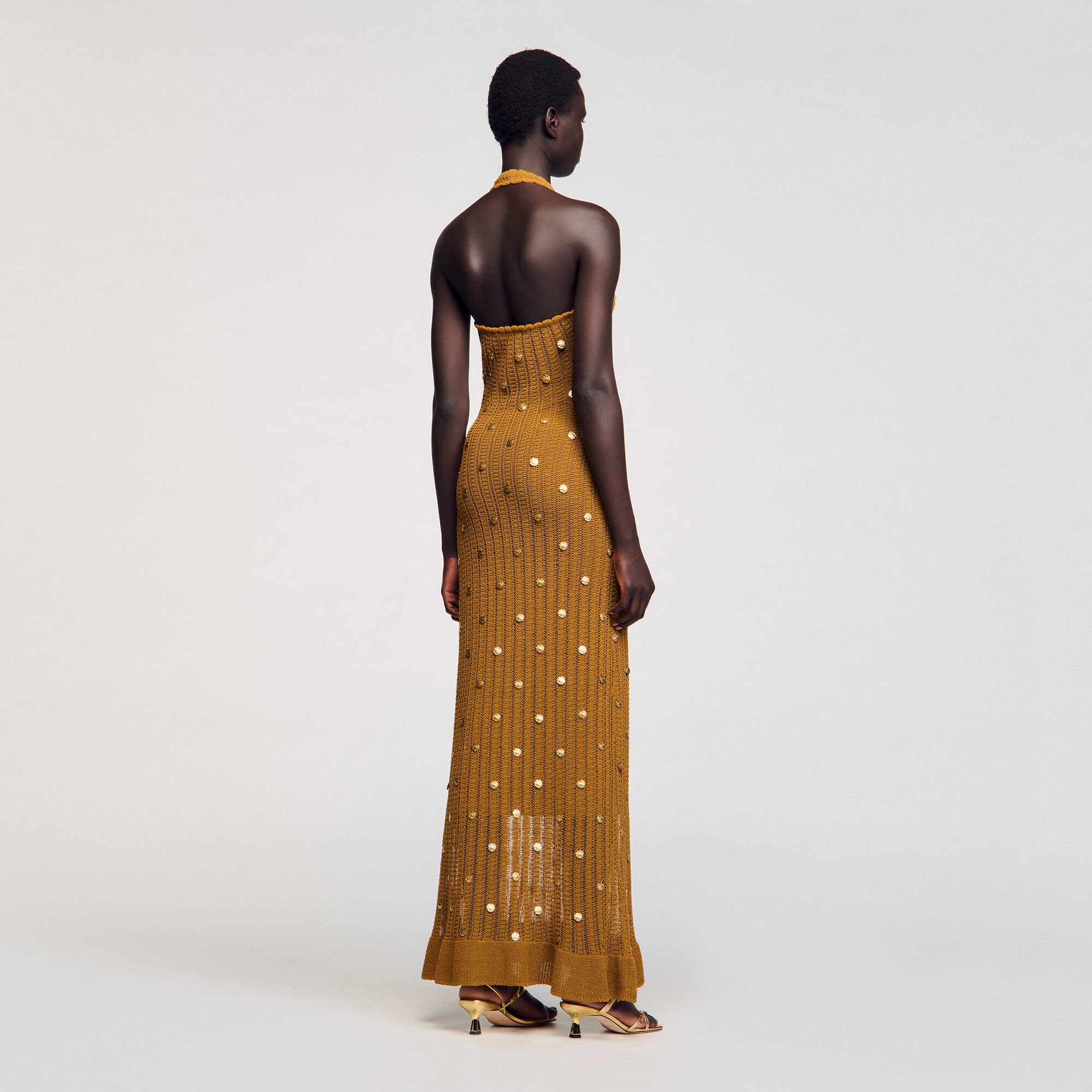Long knit dress with fringes