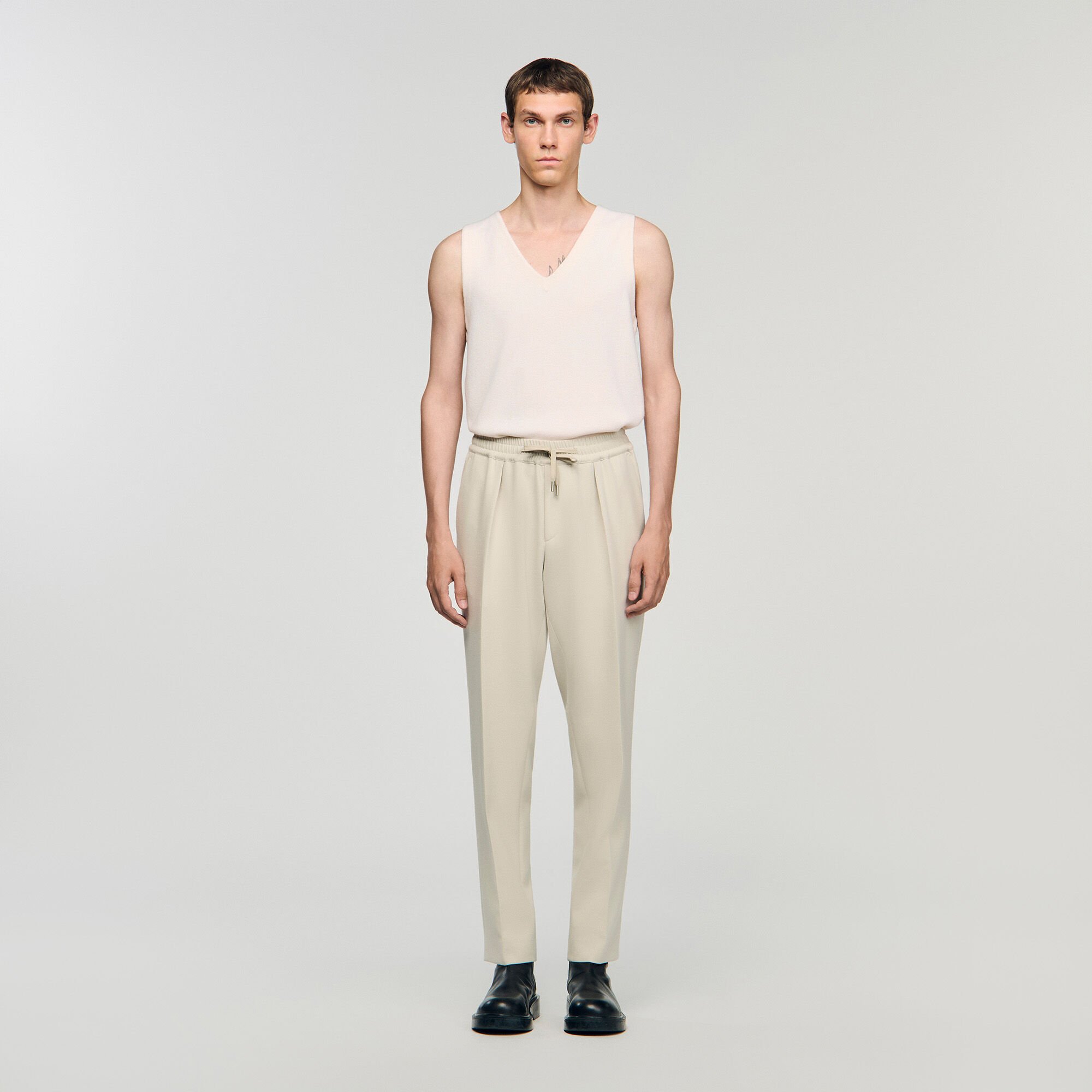 Elasticated straight-leg trousers