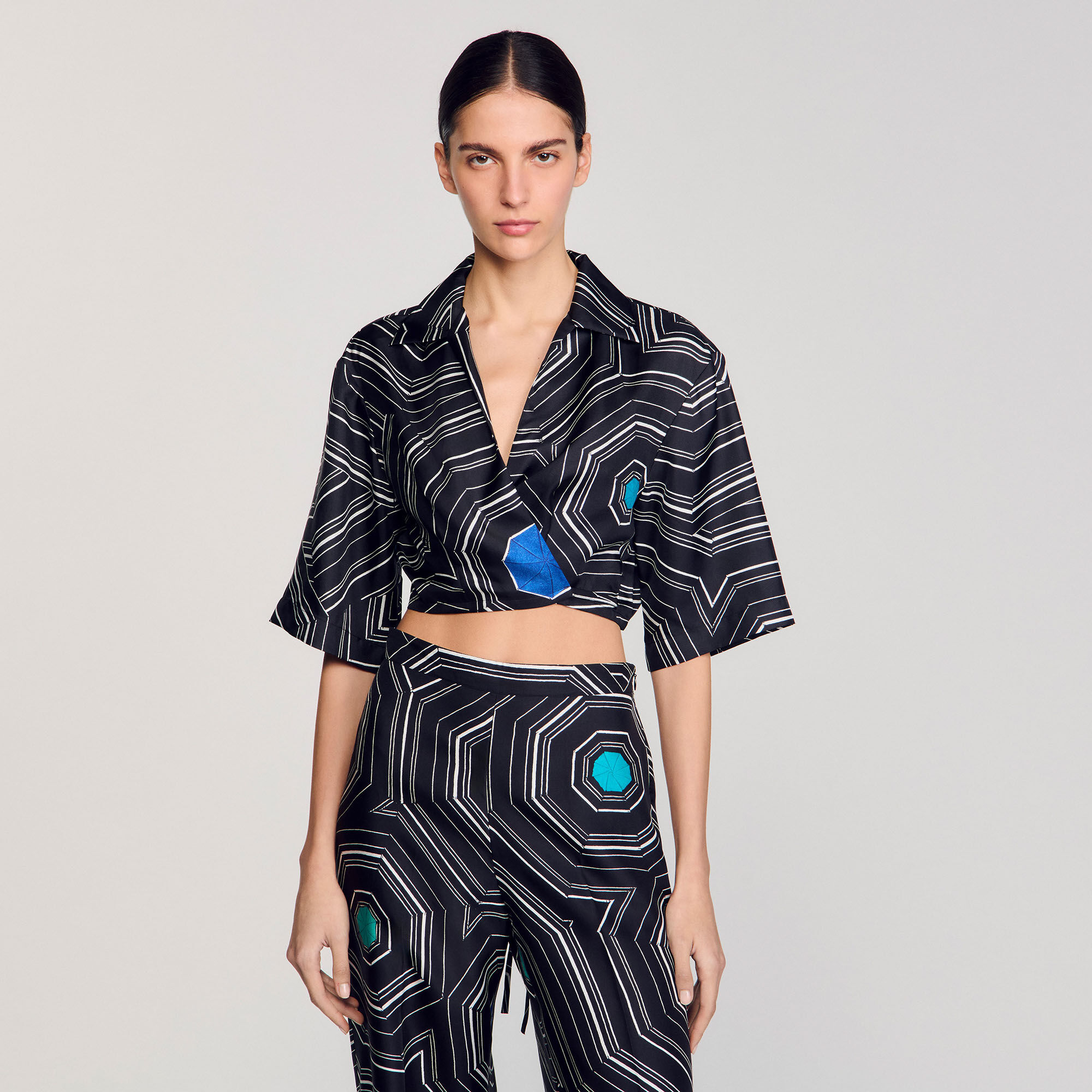 【海外限定】SandroTシャツ☆Spiral-Print Side-Tie Cotton T-Sh Spiral Print T-Shirt - SANDRO X LOUISE BOURGEOIS - Sandro