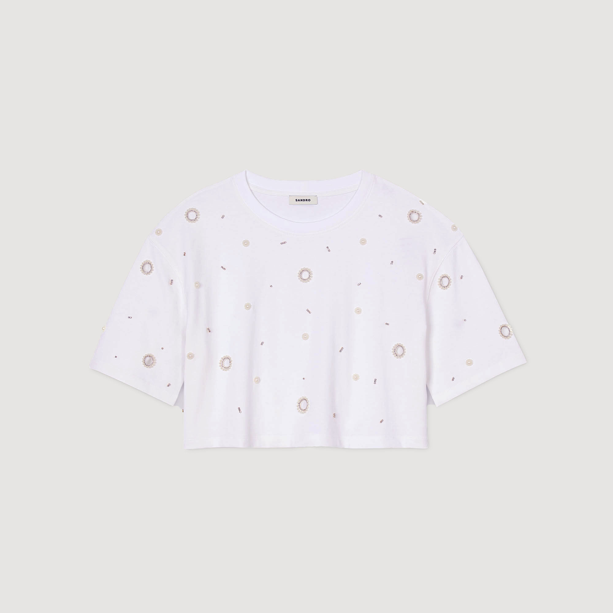 Cropped pearl bead T-shirt white / beige For Women | Sandro