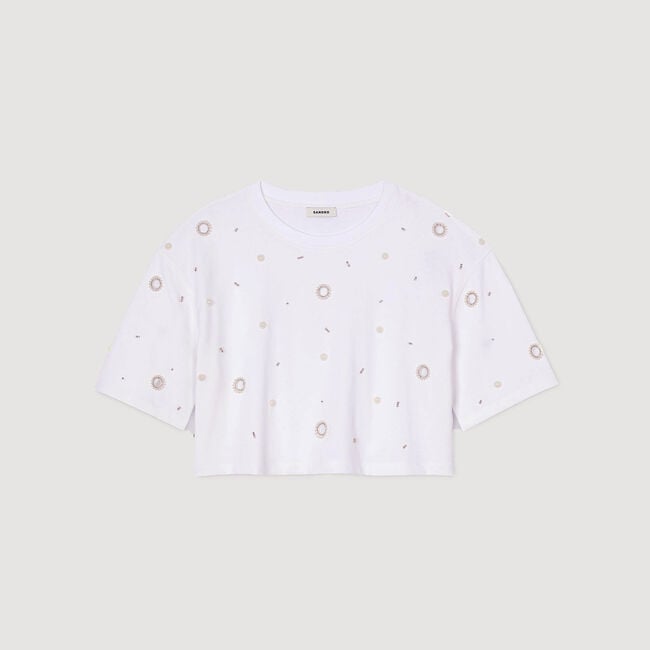Cropped pearl bead T-shirt