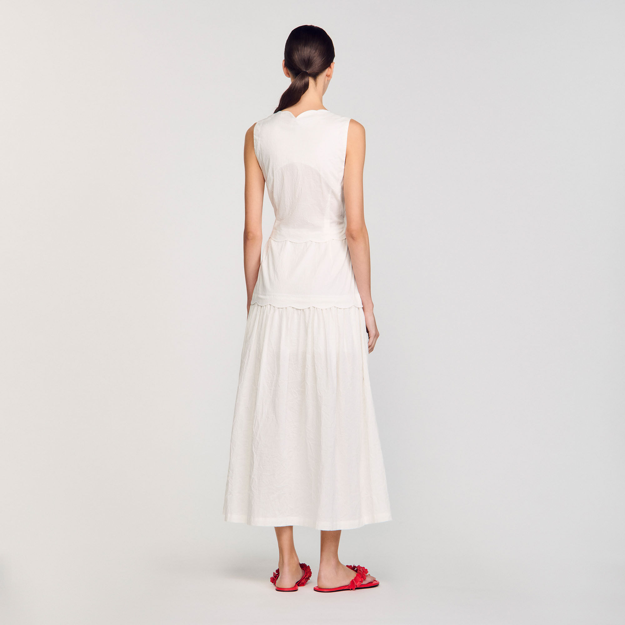 Crinkled maxi dress with bow