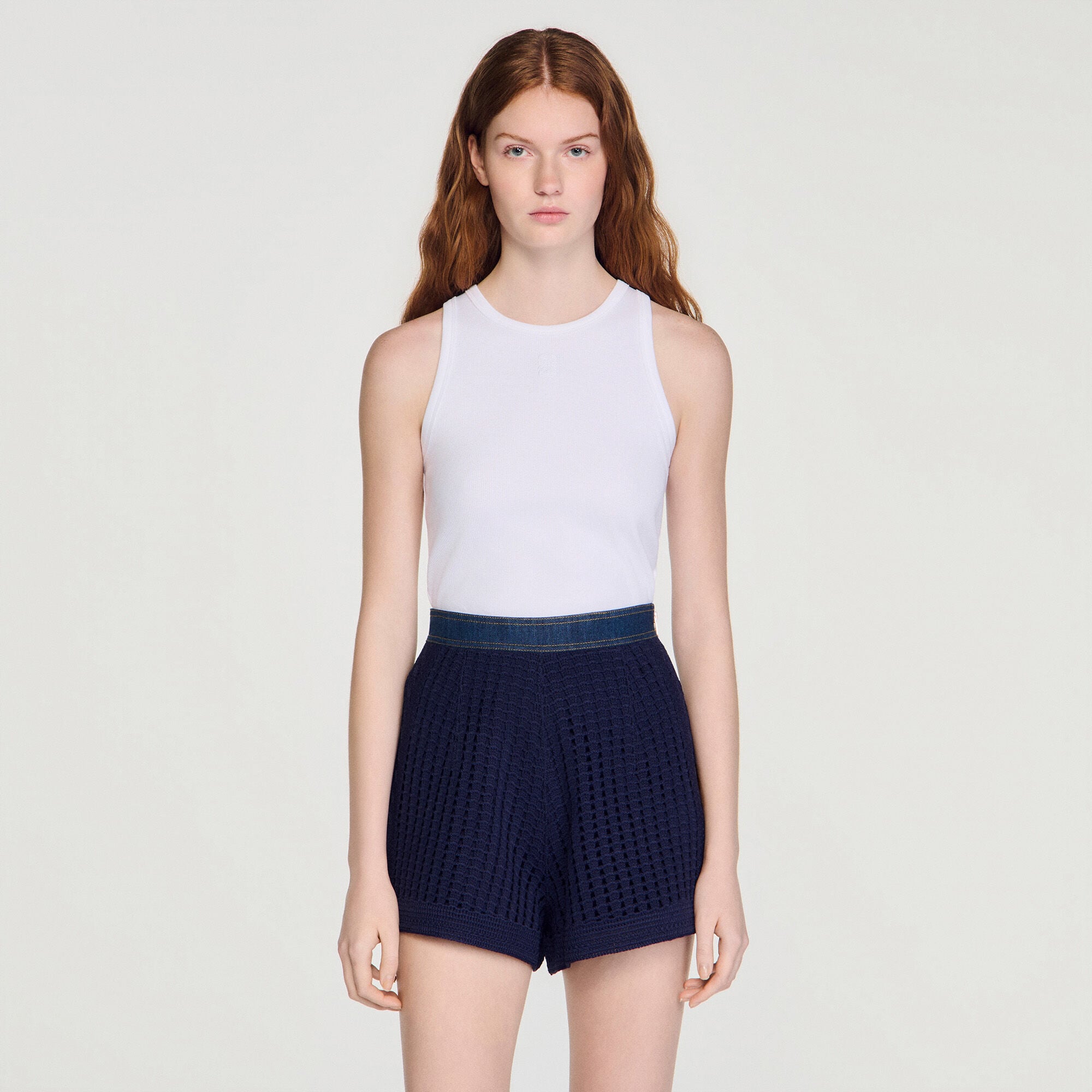 High-waisted crochet shorts