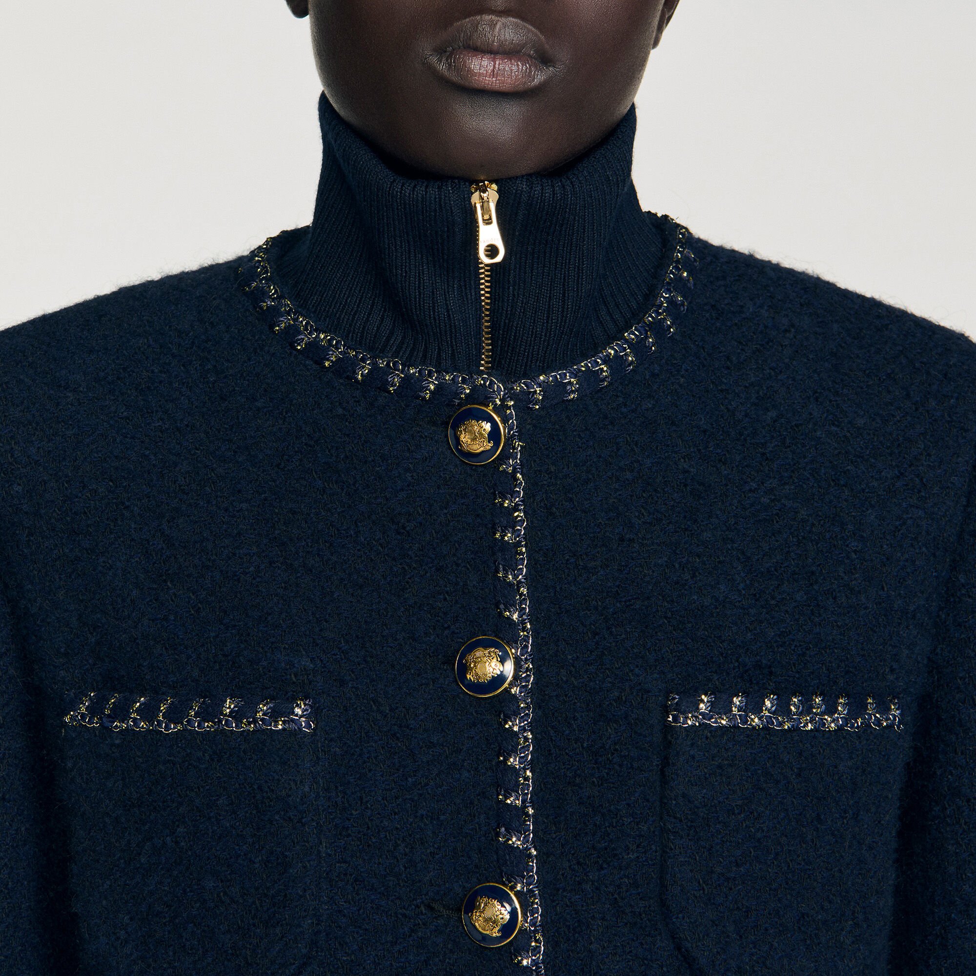 Tweed jacket with decorative trim Tweed jacket with decorative trim