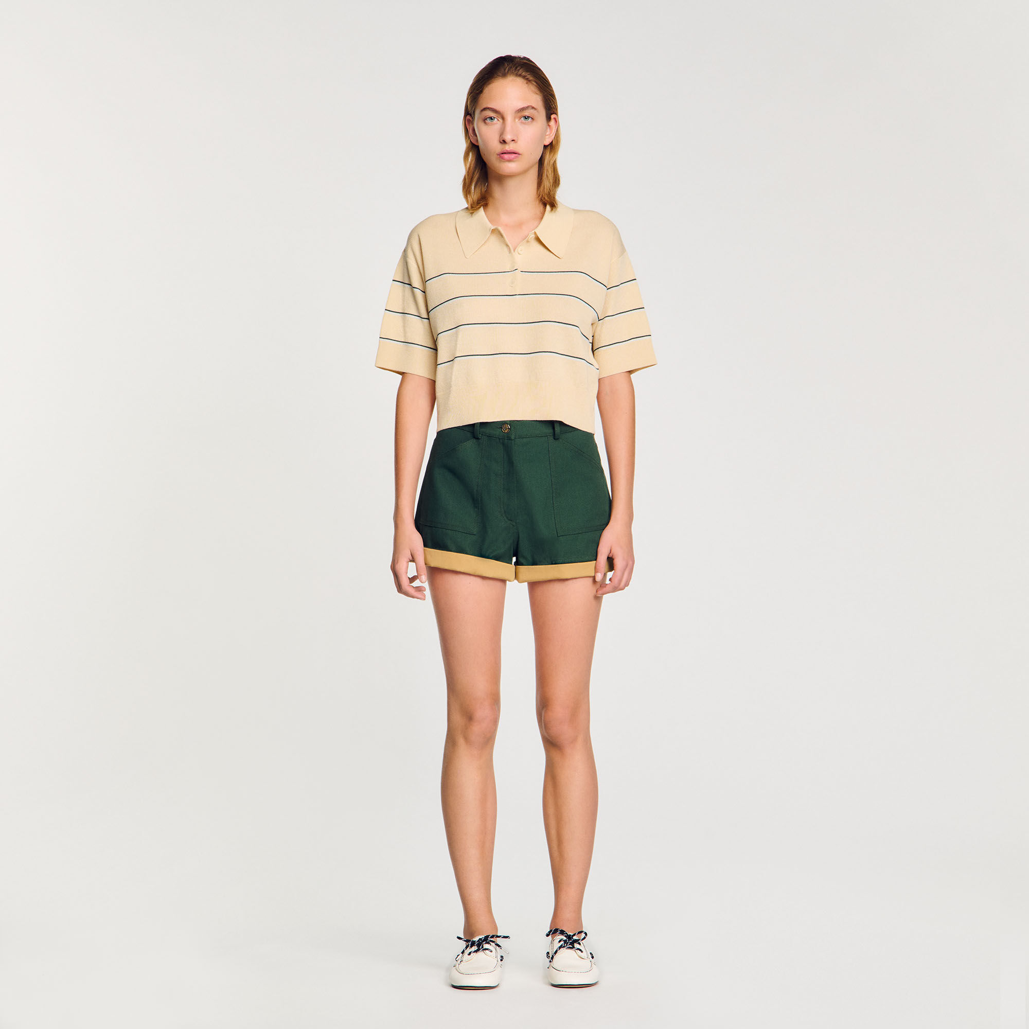 Cropped striped knitted jumper