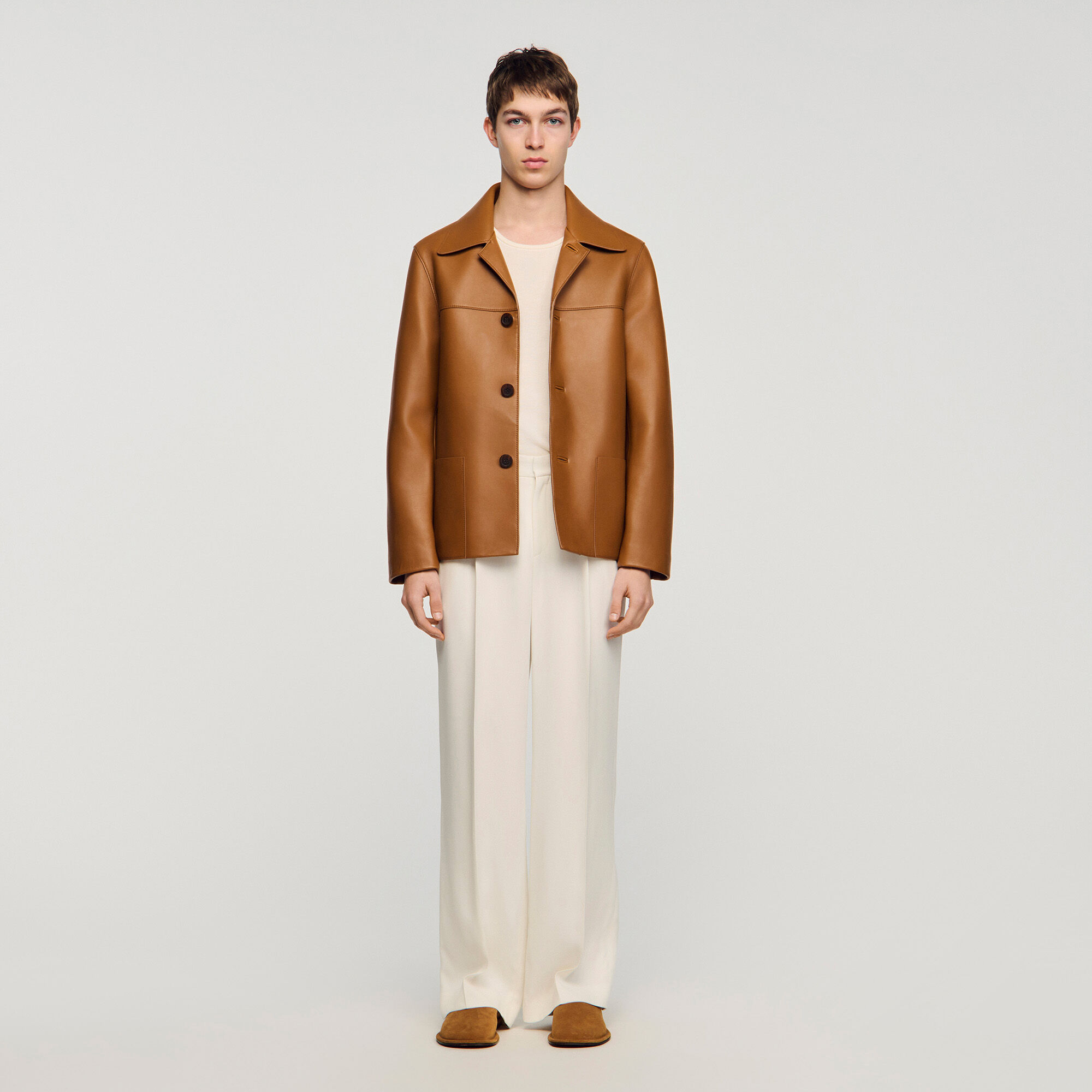 Buttoned lambskin jacket