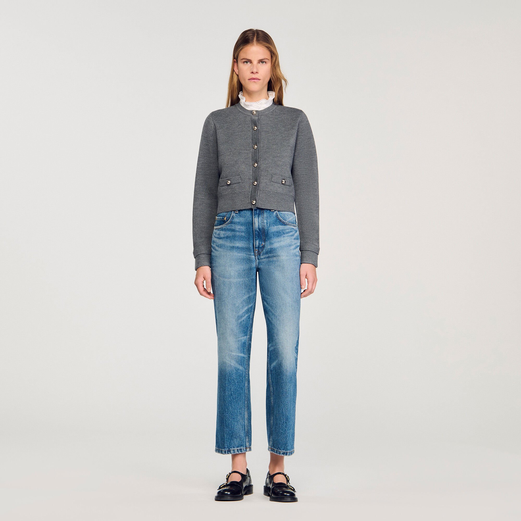 Cardigan with removable ruffle collar