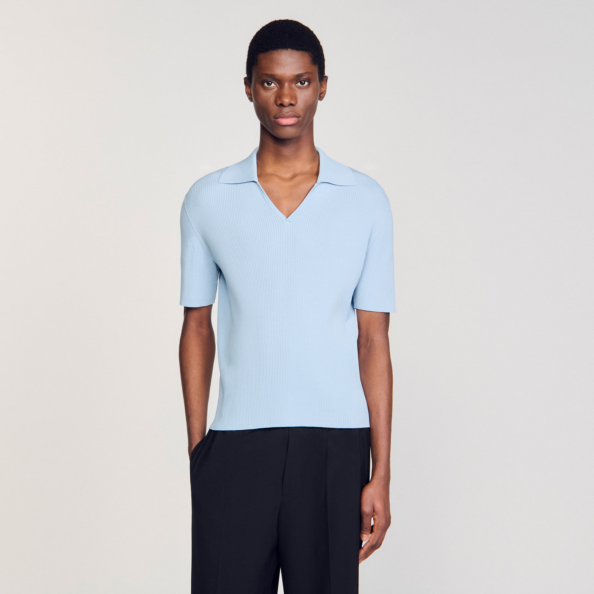 Rib knit polo shirt