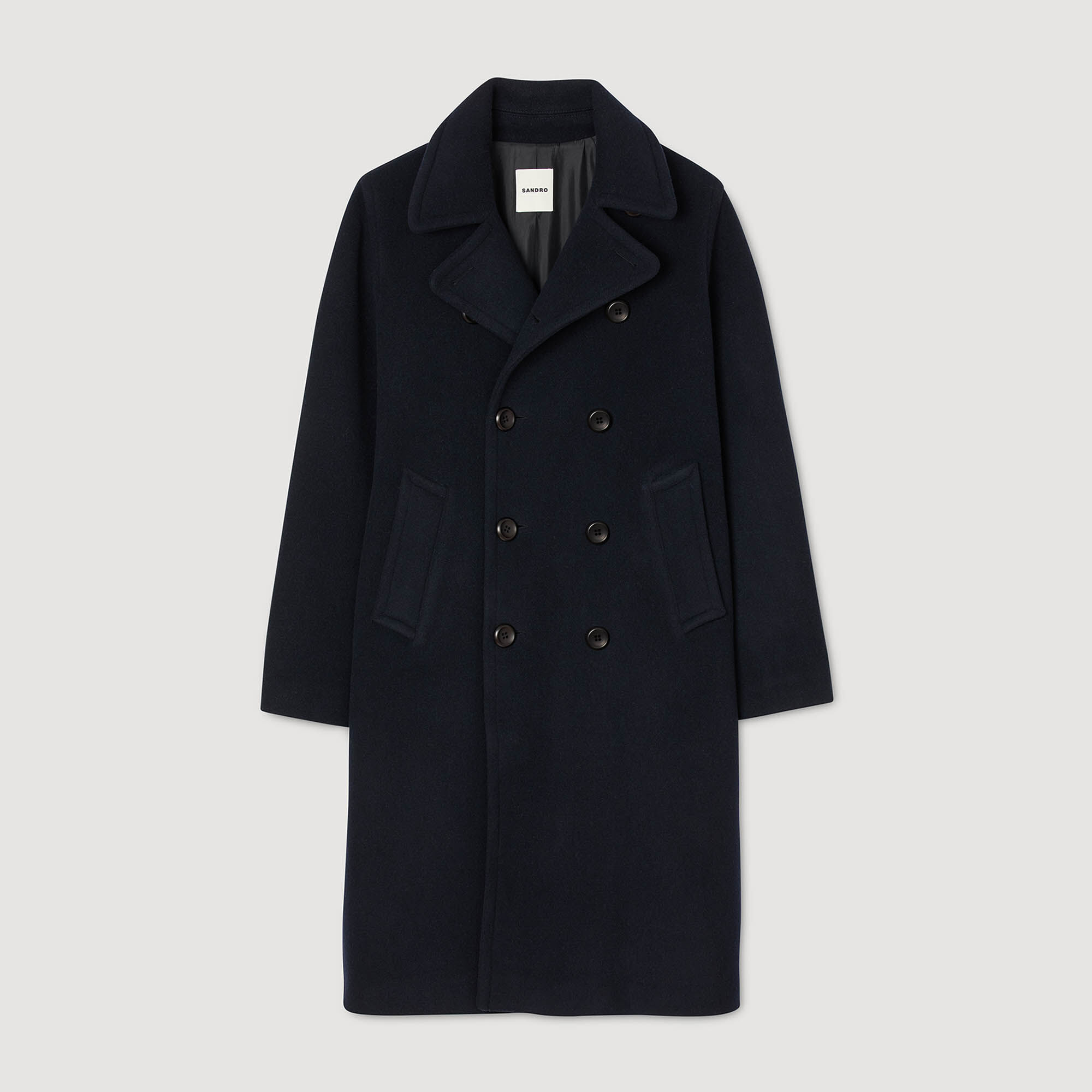 サンドロ メンズ コート アウター Double Breasted Peacoat Double-breasted wool coat blue for Men | Sandro Paris