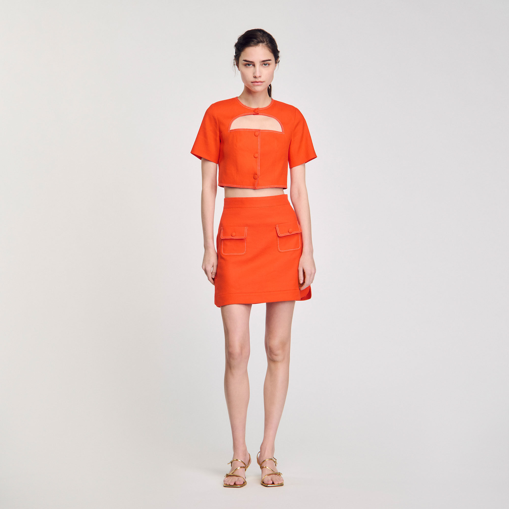 Short skirt with pockets yellow / orange For Women | Sandro
