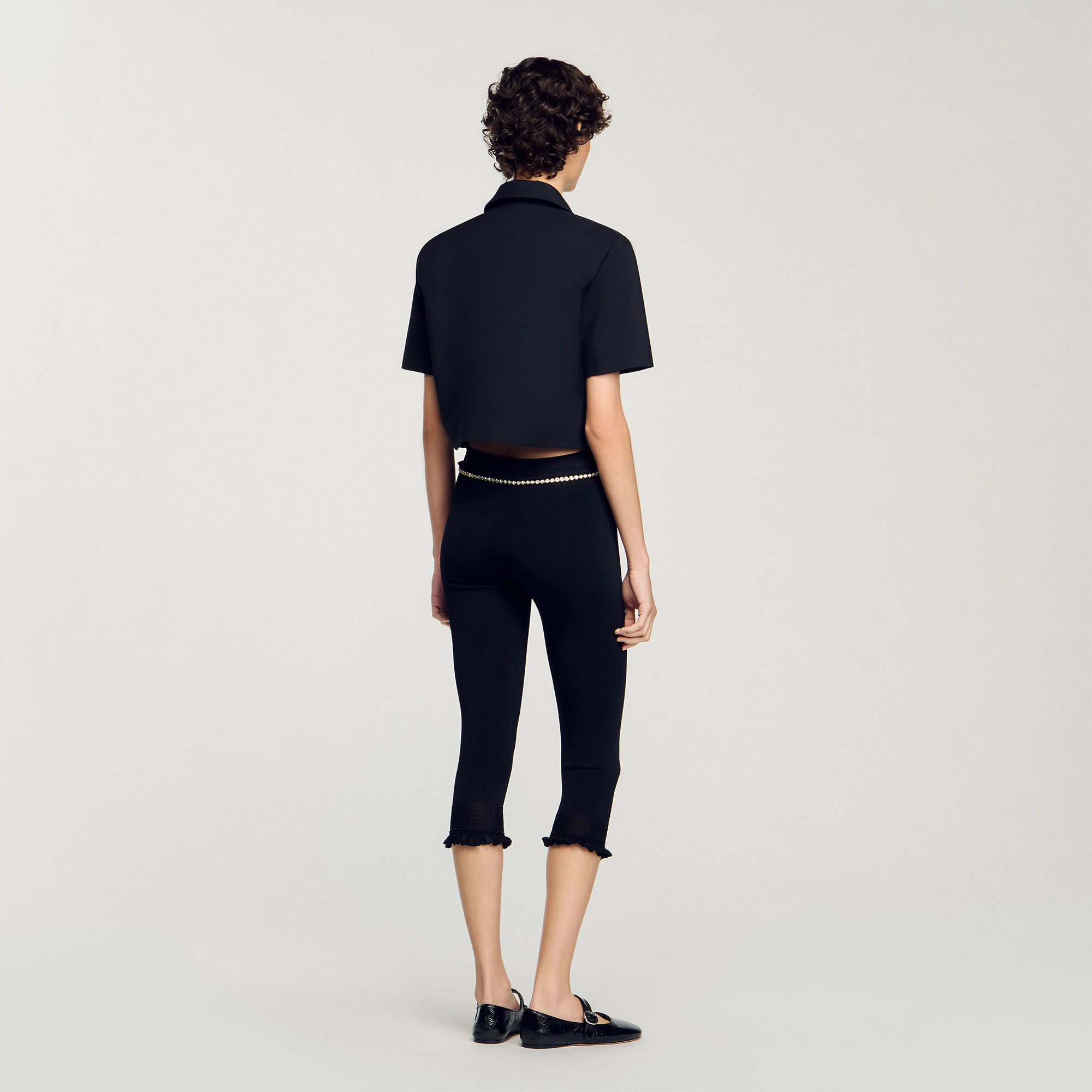 【海外限定】Sandroウール混ジャケット☆Short-sleeved cropped Short-sleeved jacket black / gray For Women | Sandro Paris