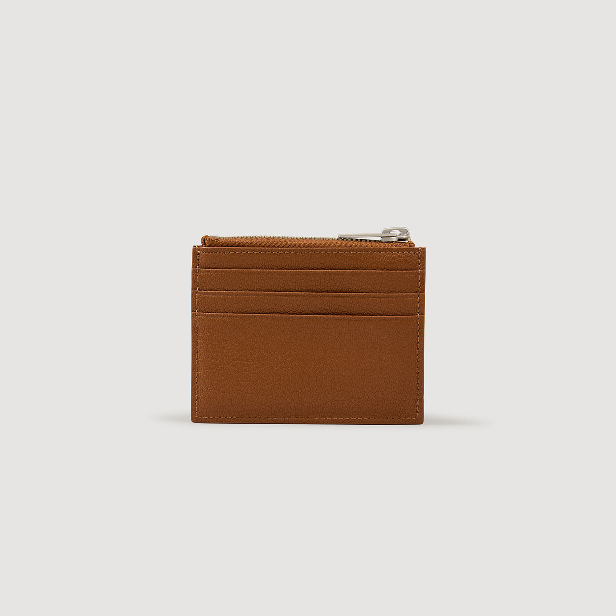 Grained leather zip card holder