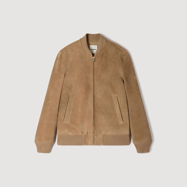 Zip-up split leather jacket