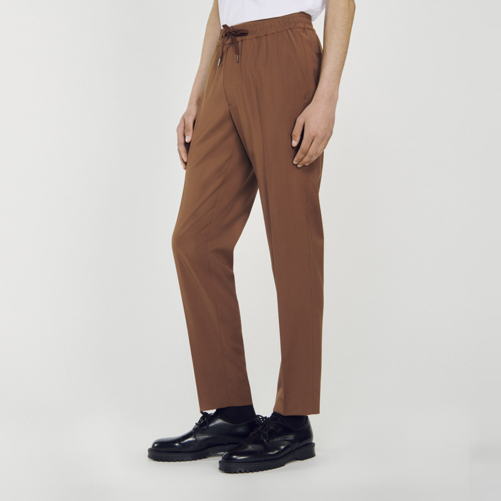 Elasticated straight-leg trousers
