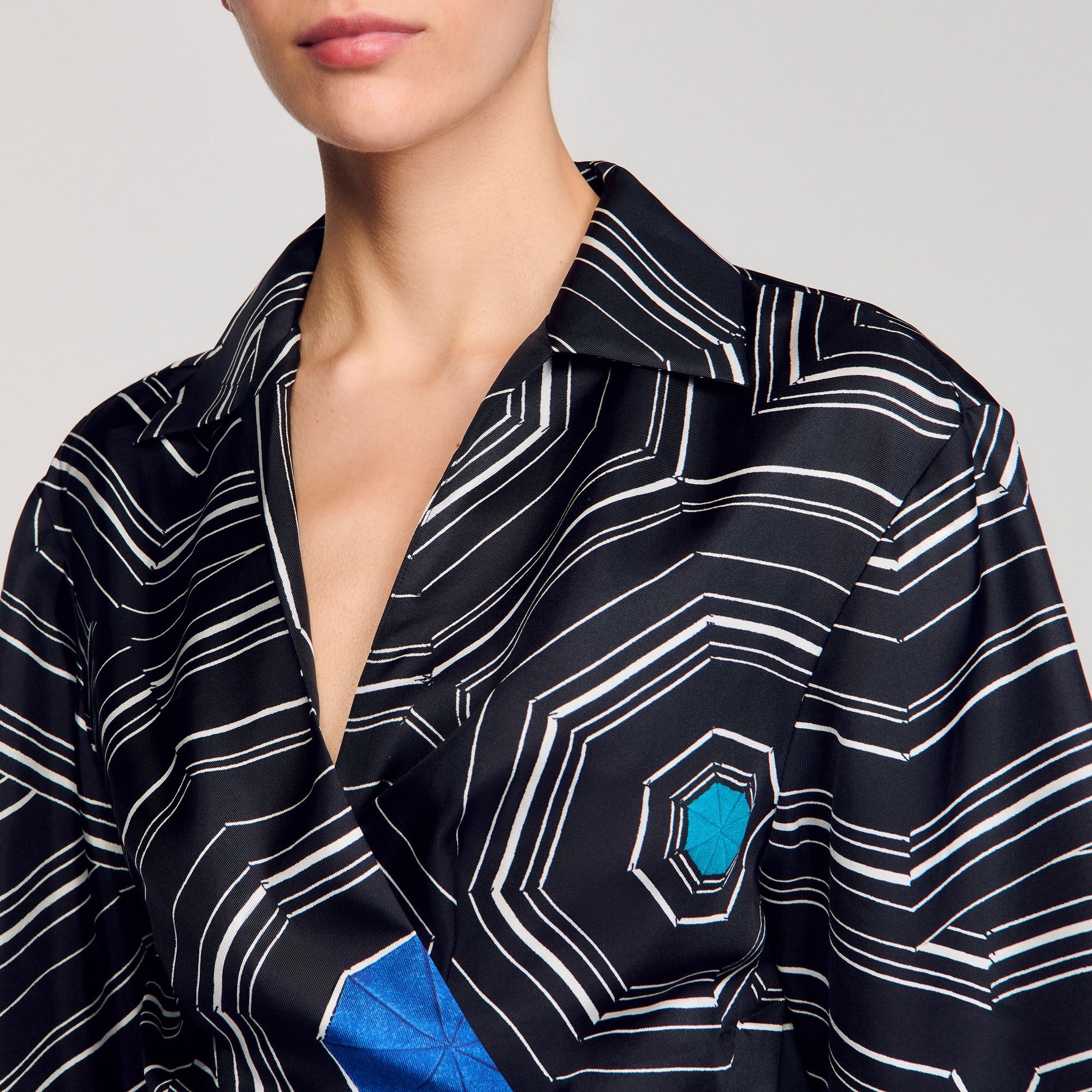 Spiral-motif silk shirt black / gray For Women | Sandro Paris
