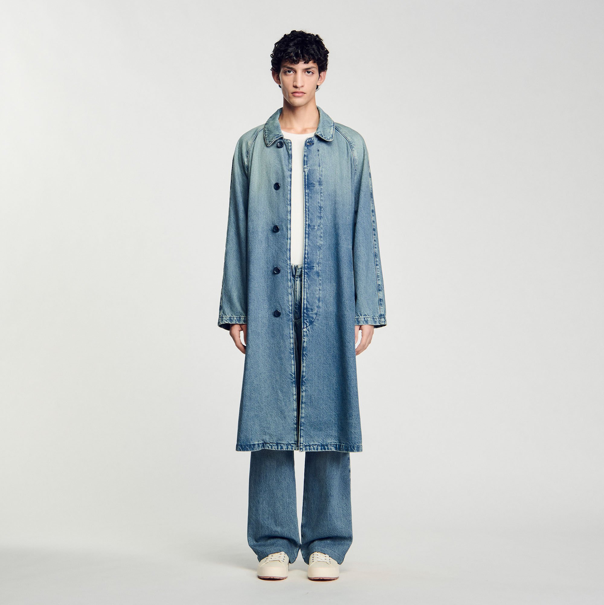 Long faded denim coat for Men | Sandro Paris