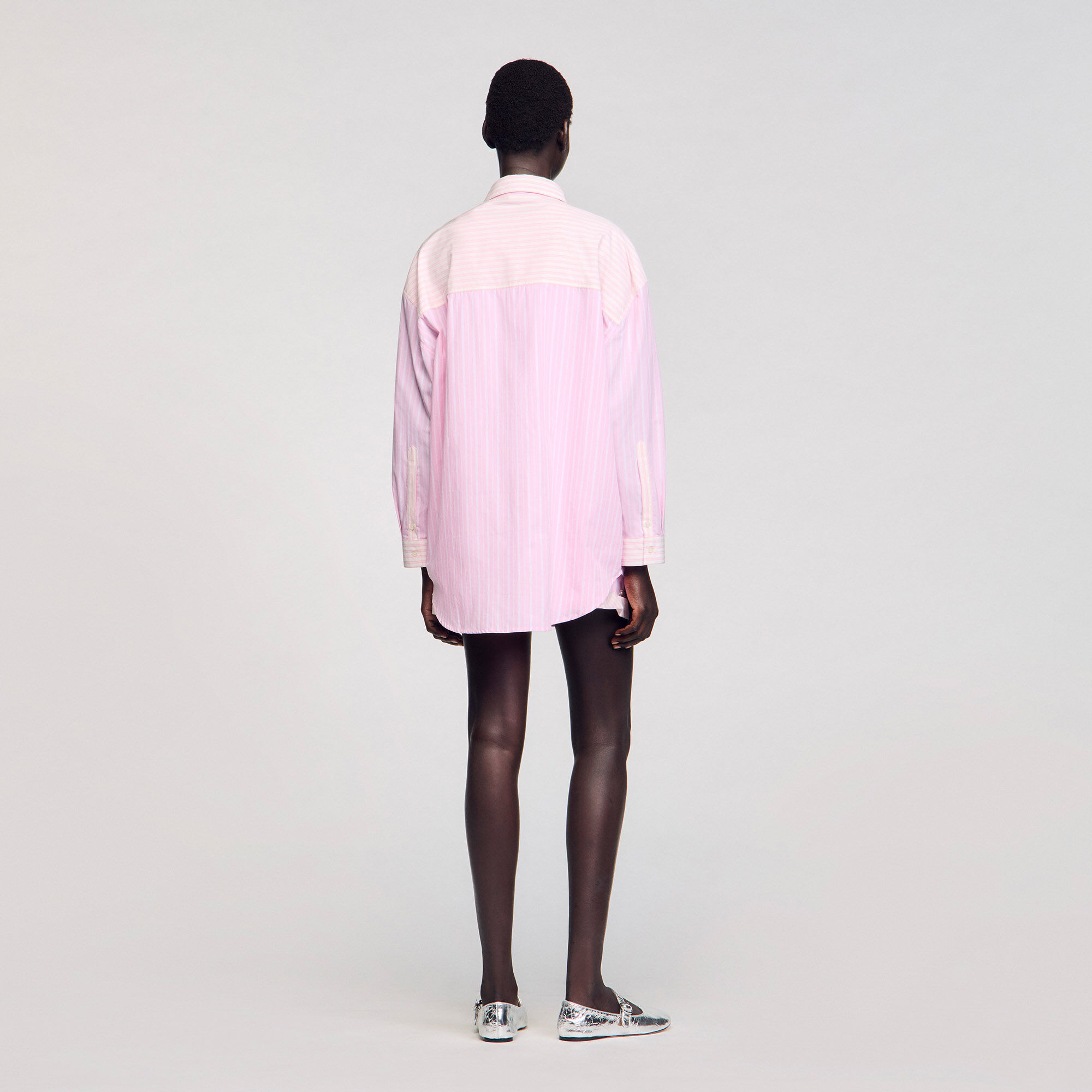 Striped rhinestone shirt pink For Women | Sandro Paris