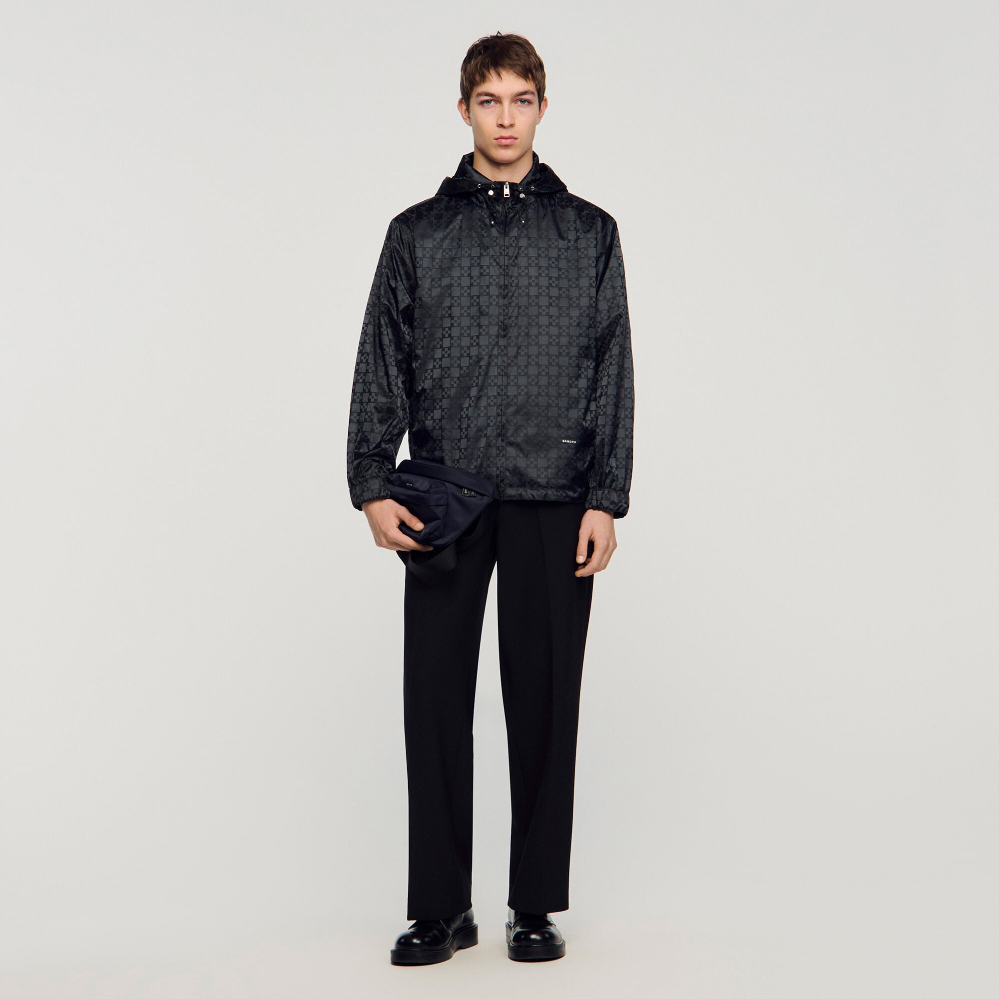 Square Cross nylon jacket black / gray for Men | Sandro Paris