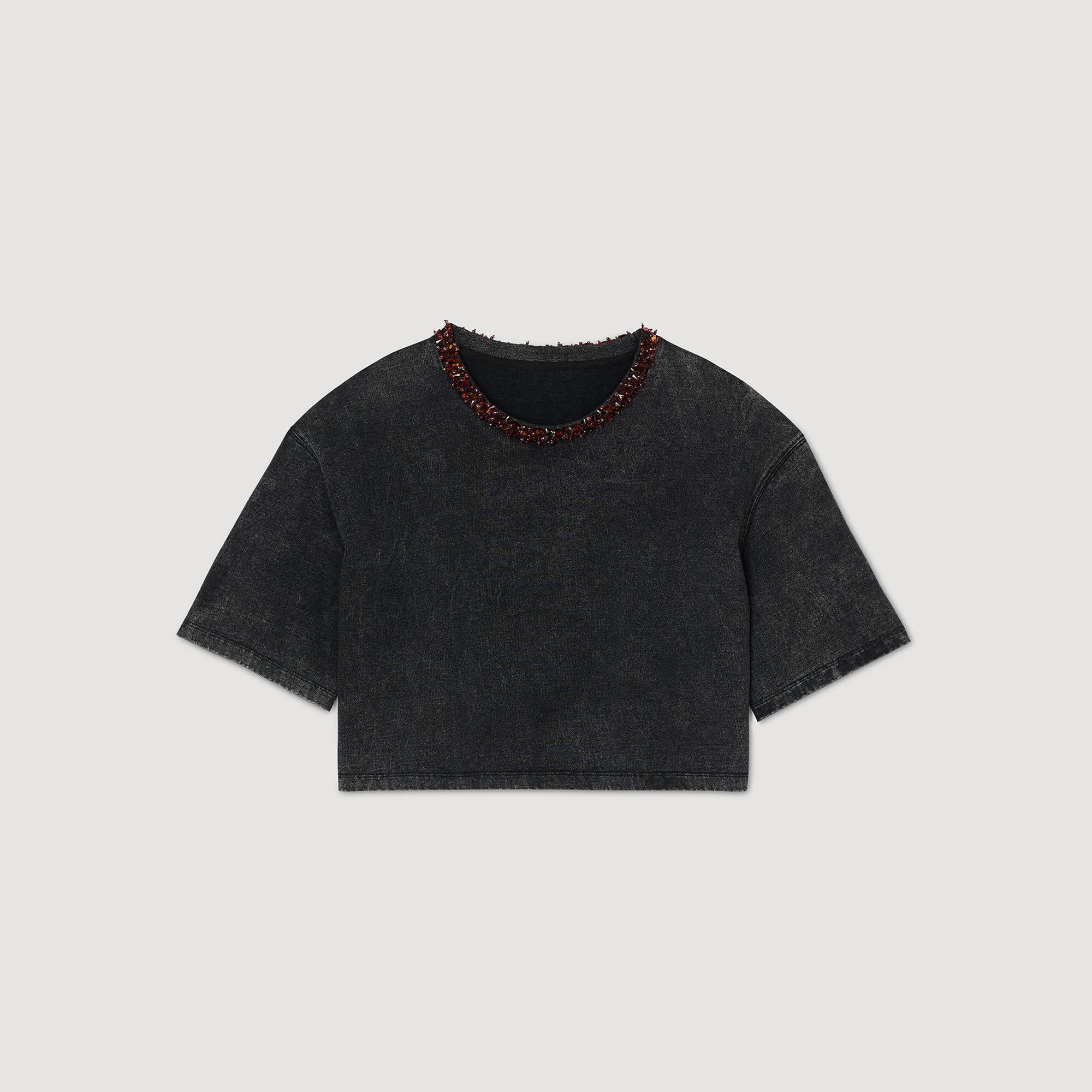 Cropped beaded T-shirt