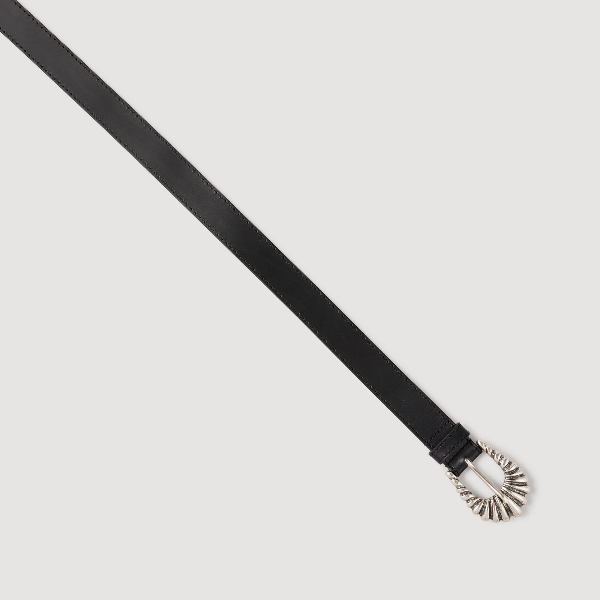 Leather belt black / gray For Women | Sandro Paris