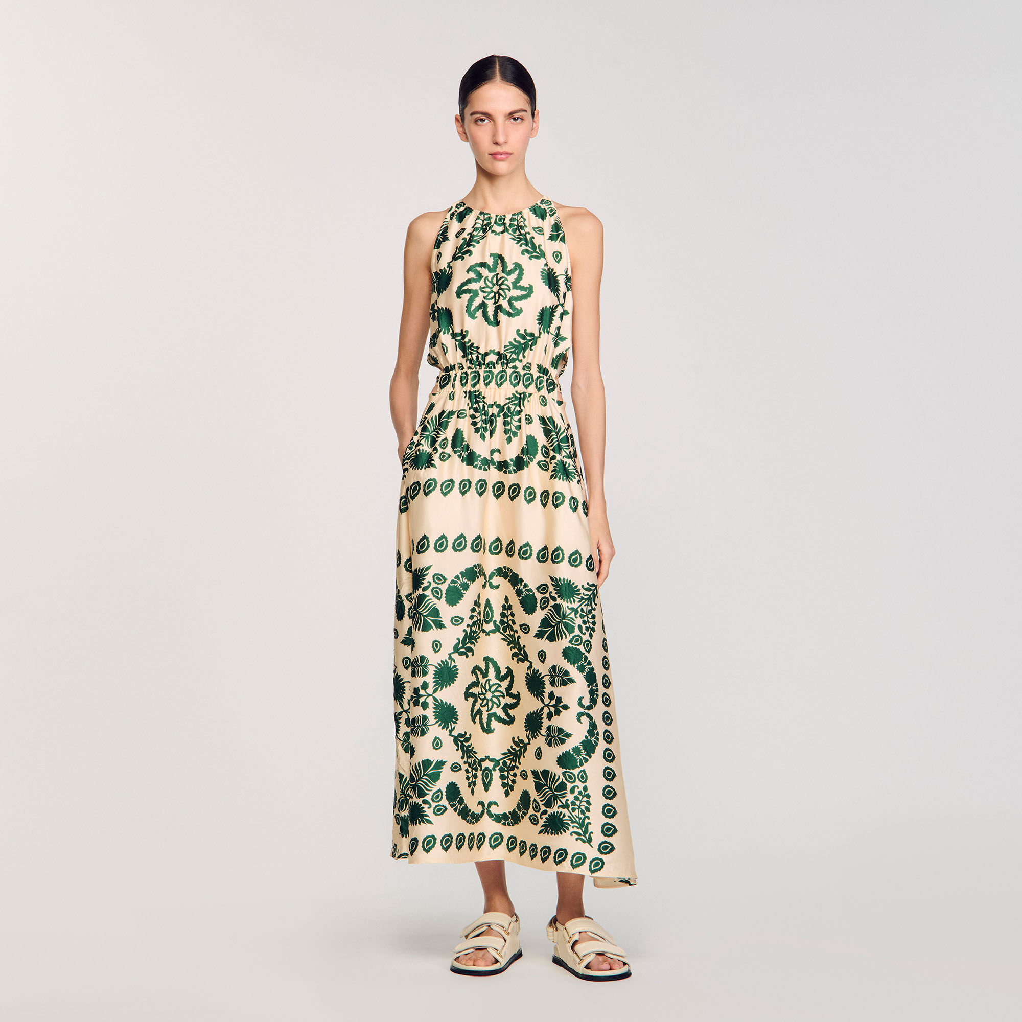 ＊人気＊ SANDRO  花柄マキシドレス Floral print maxi dress white / beige For Women | Sandro Paris
